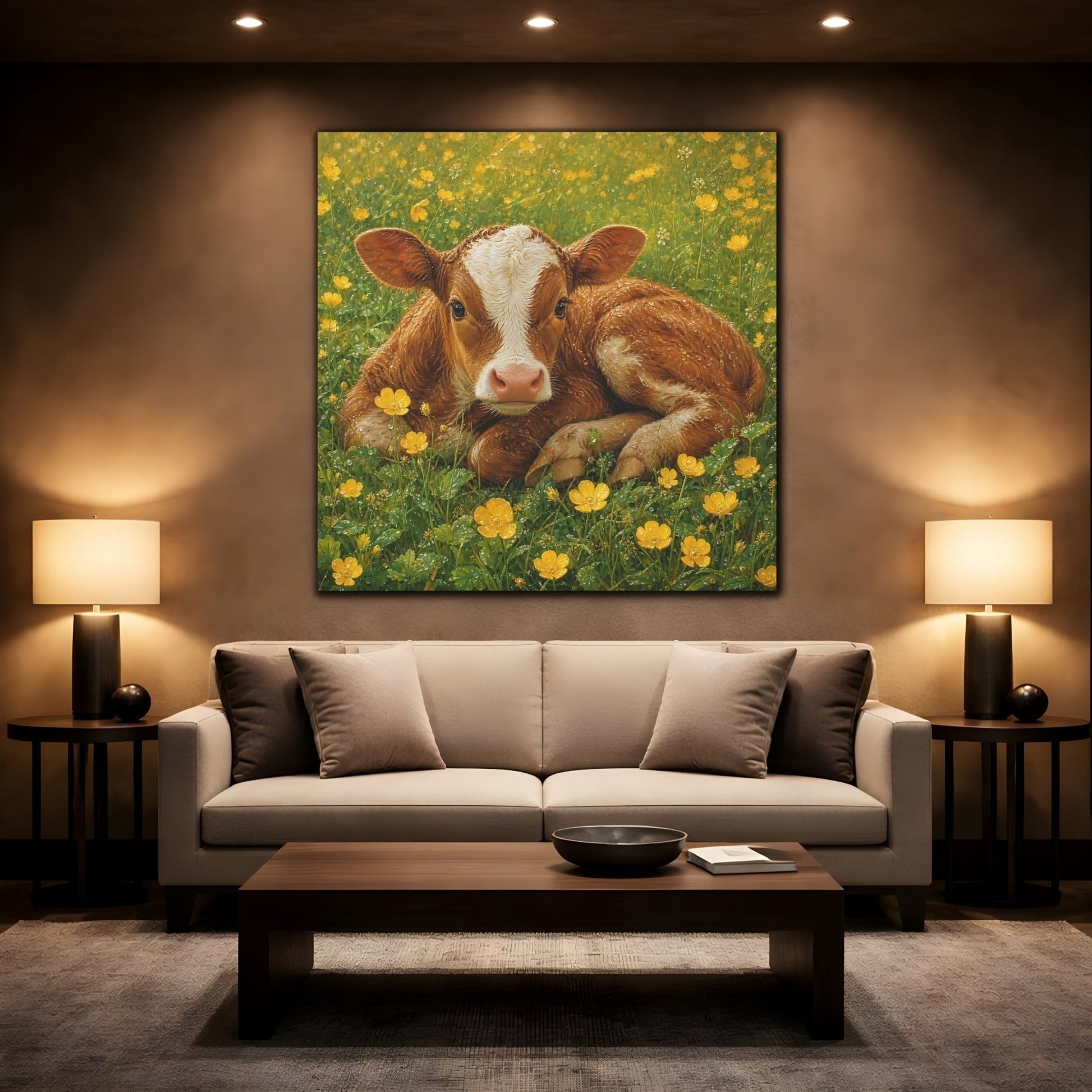 Animals Calf Brown Canvas Print – Nursery, Gallery Wall, Green - YesArtYes