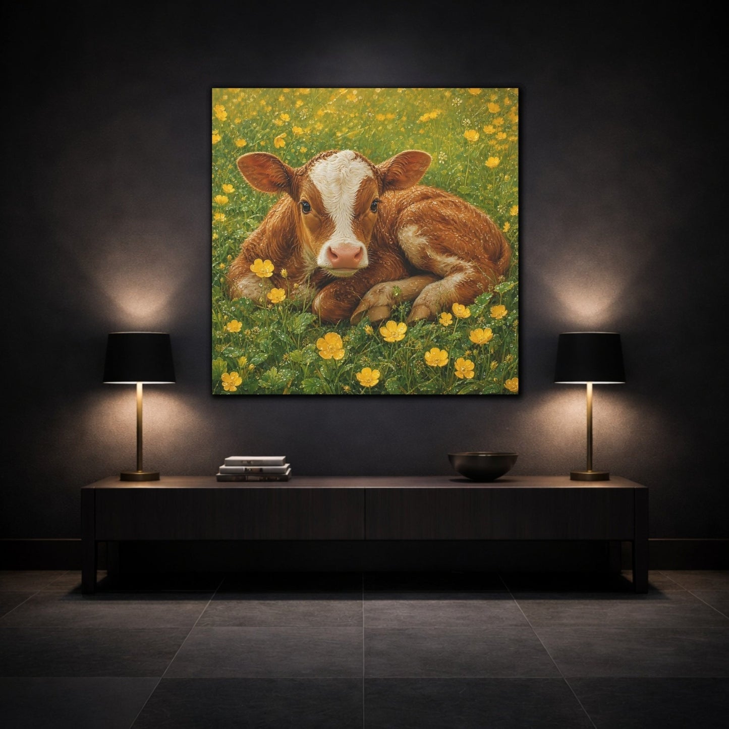 Animals Calf Brown Canvas Print – Nursery, Gallery Wall, Green - YesArtYes
