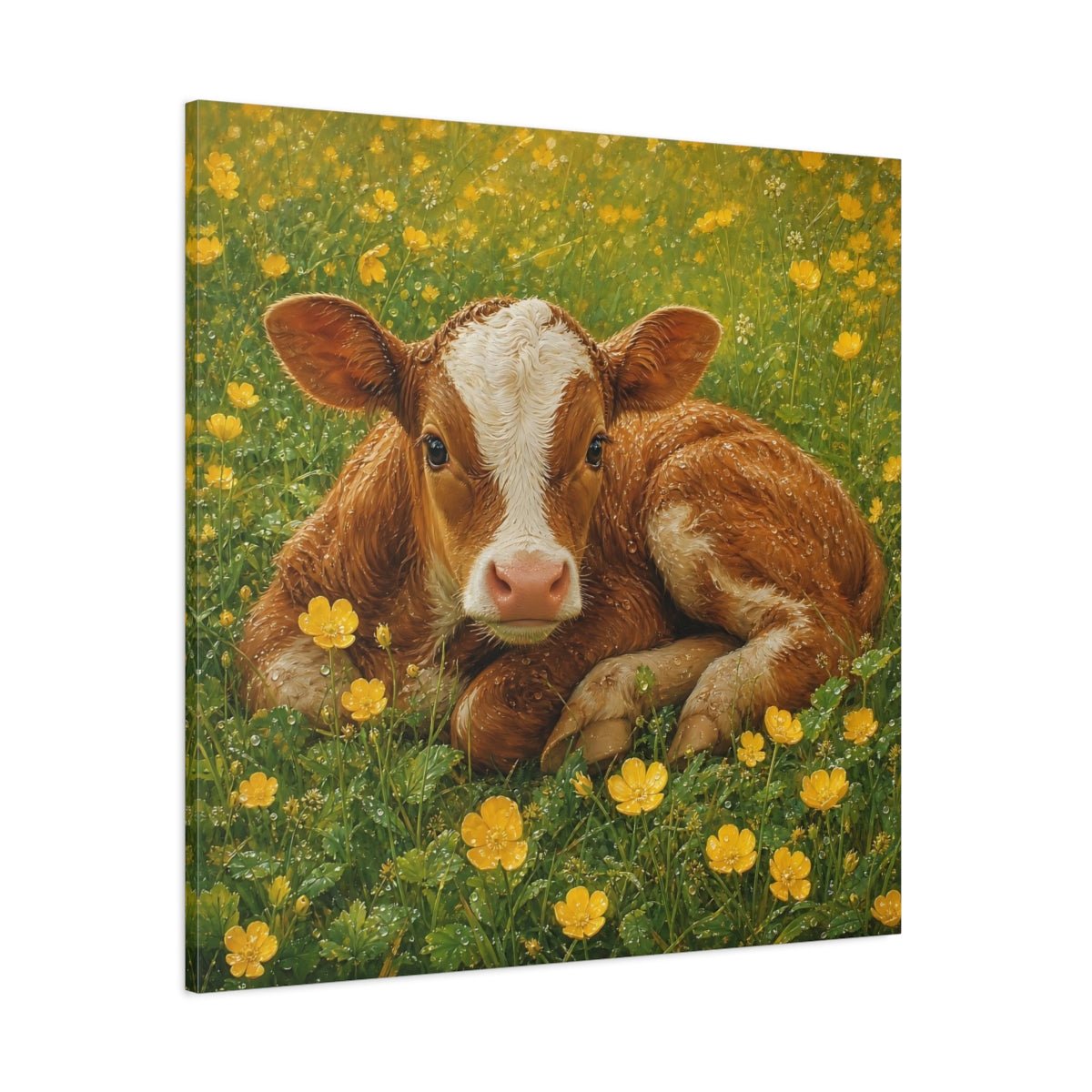 Animals Calf Brown Canvas Print – Nursery, Gallery Wall, Green - YesArtYes