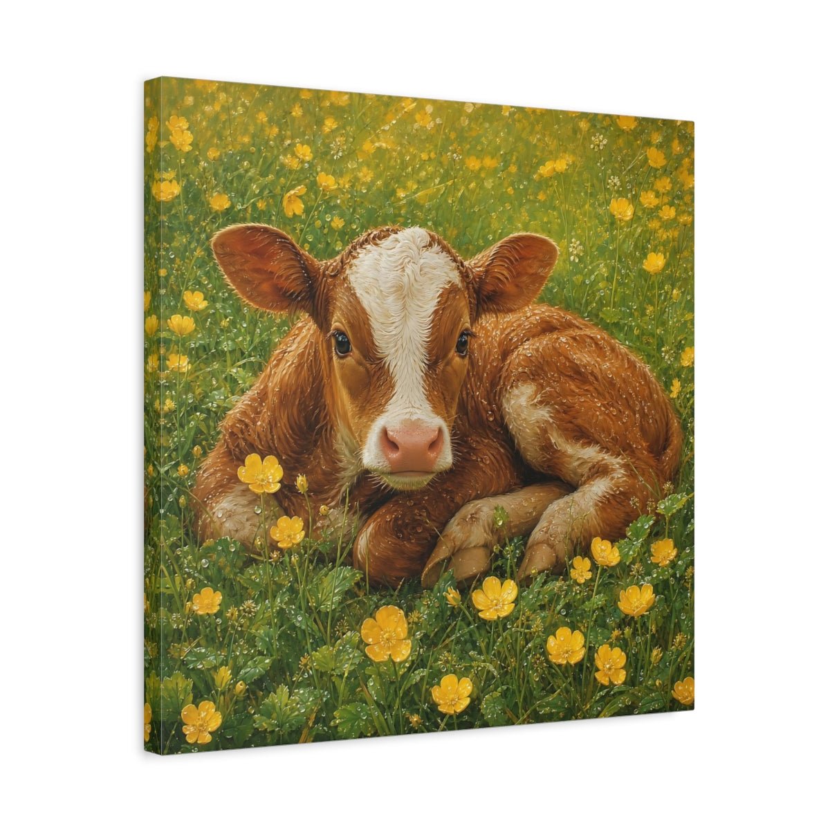 Animals Calf Brown Canvas Print – Nursery, Gallery Wall, Green - YesArtYes