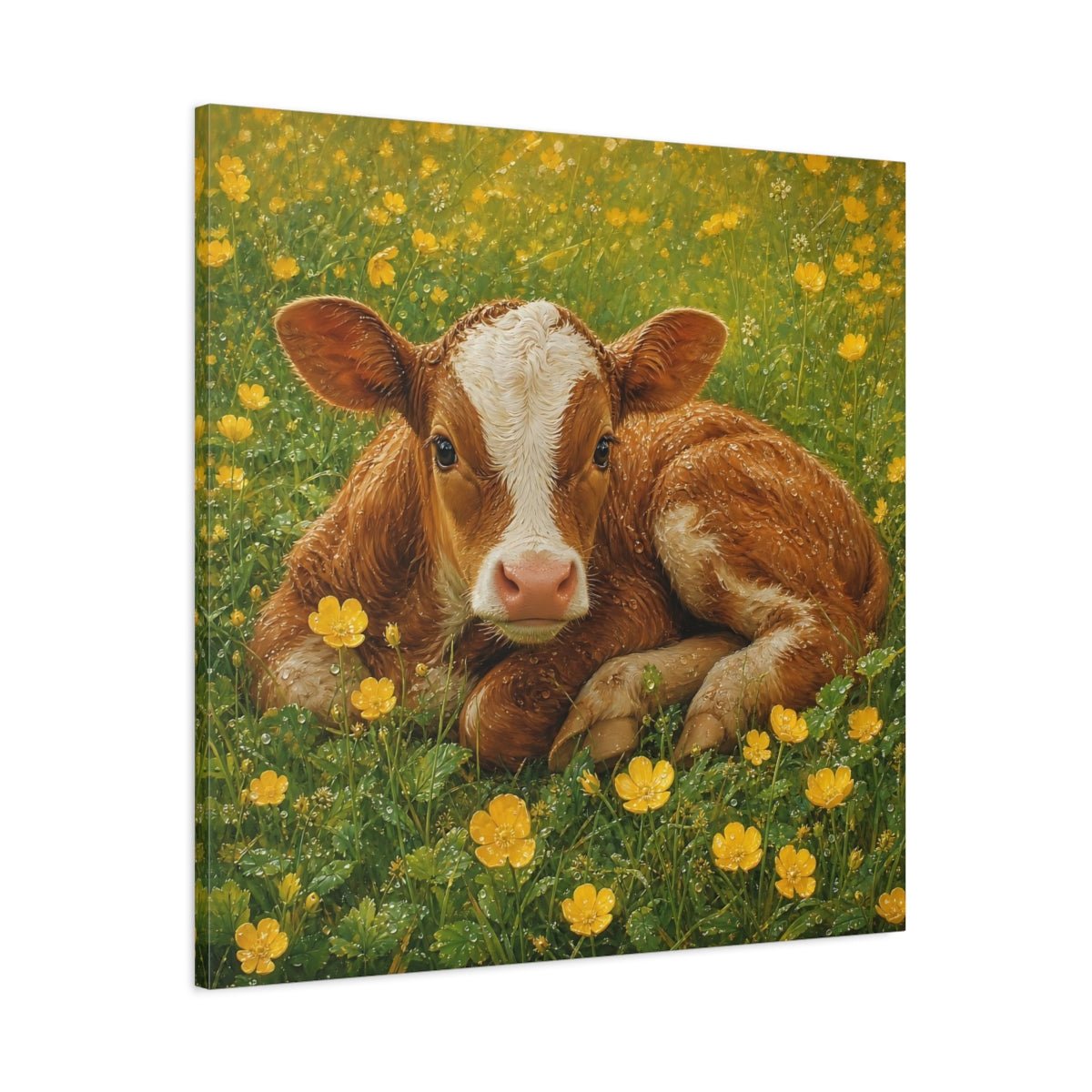 Animals Calf Brown Canvas Print – Nursery, Gallery Wall, Green - YesArtYes