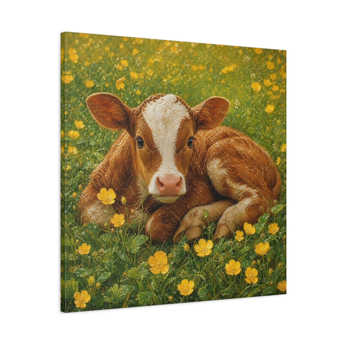 Side Mockup 3. Animals Calf Brown Calf shown as canvas print