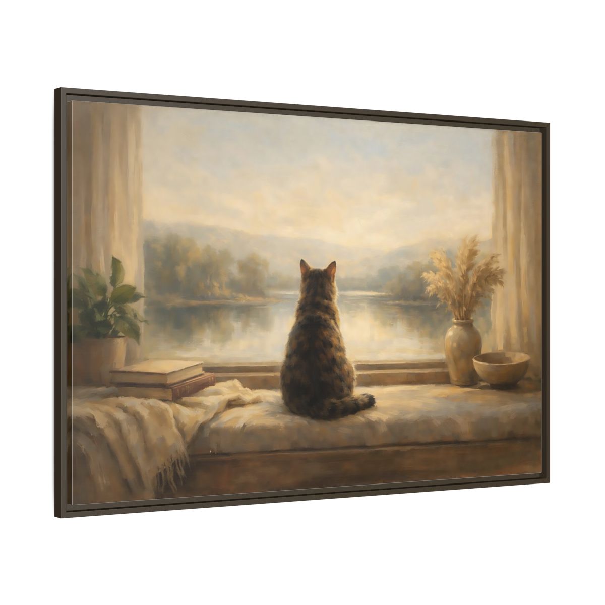 Main Mockup. Animals Calico Cat Calico Cat Window shown as stretched canvas wall art