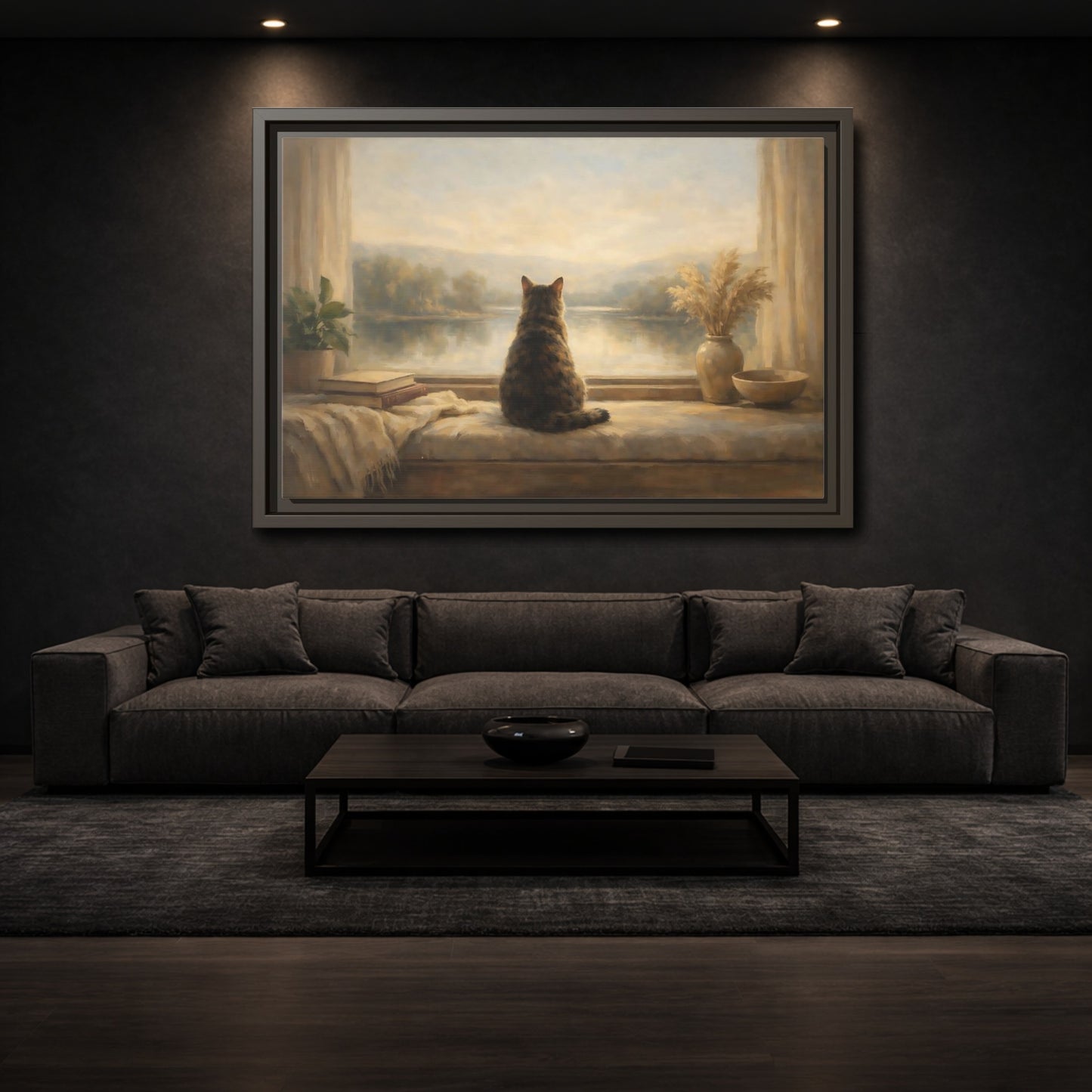 Mockup 2. Animals Calico Cat Calico Cat Window shown as stretched canvas wall art