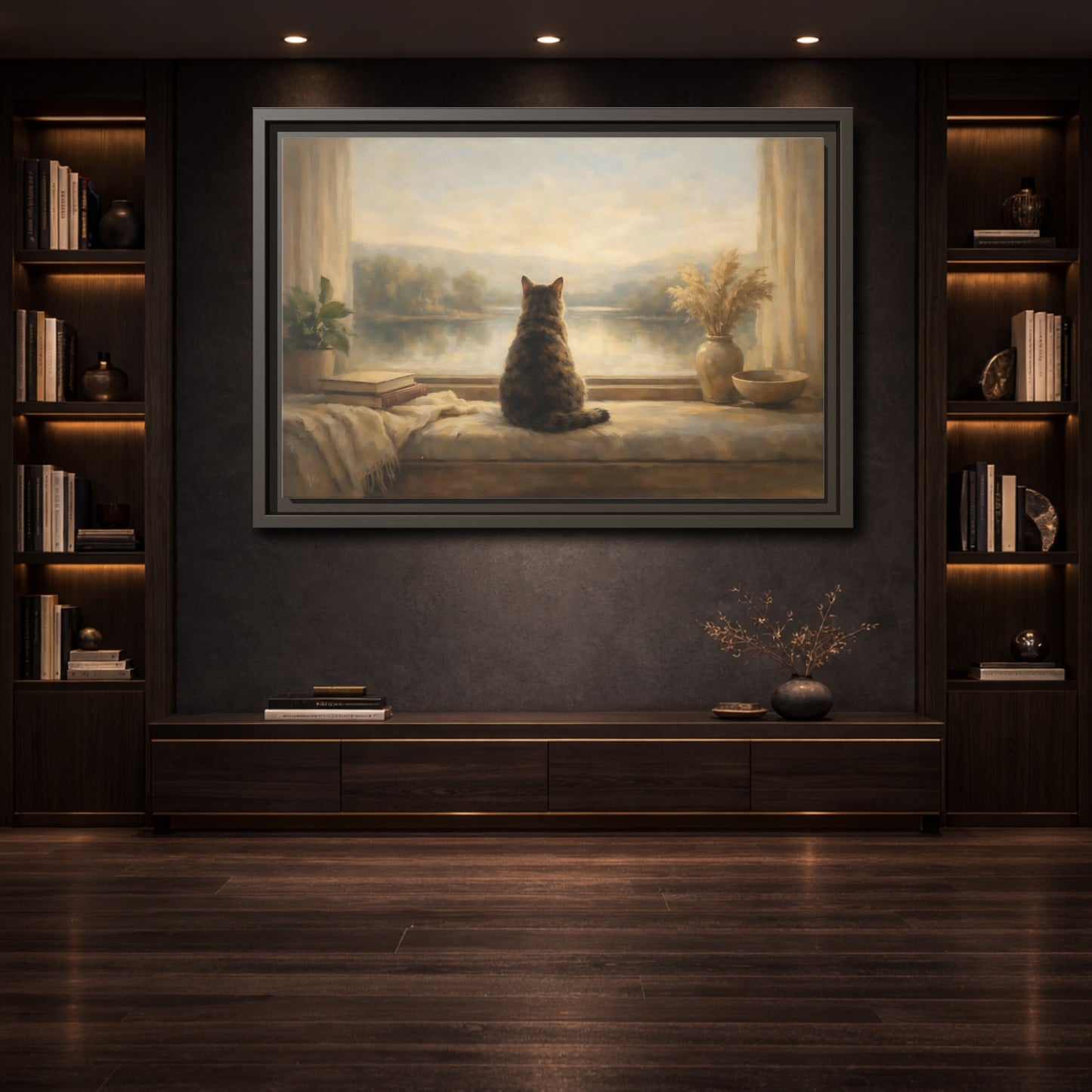 Mockup 3. Animals Calico Cat Calico Cat Window shown as stretched canvas wall art