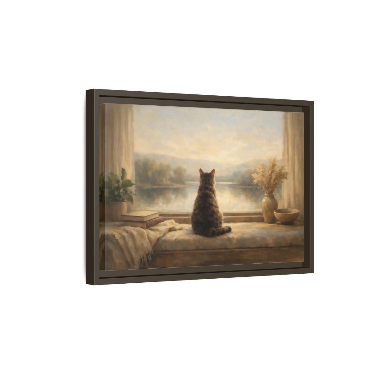 Side Mockup 5. Animals Calico Cat Calico Cat Window shown as stretched canvas wall art