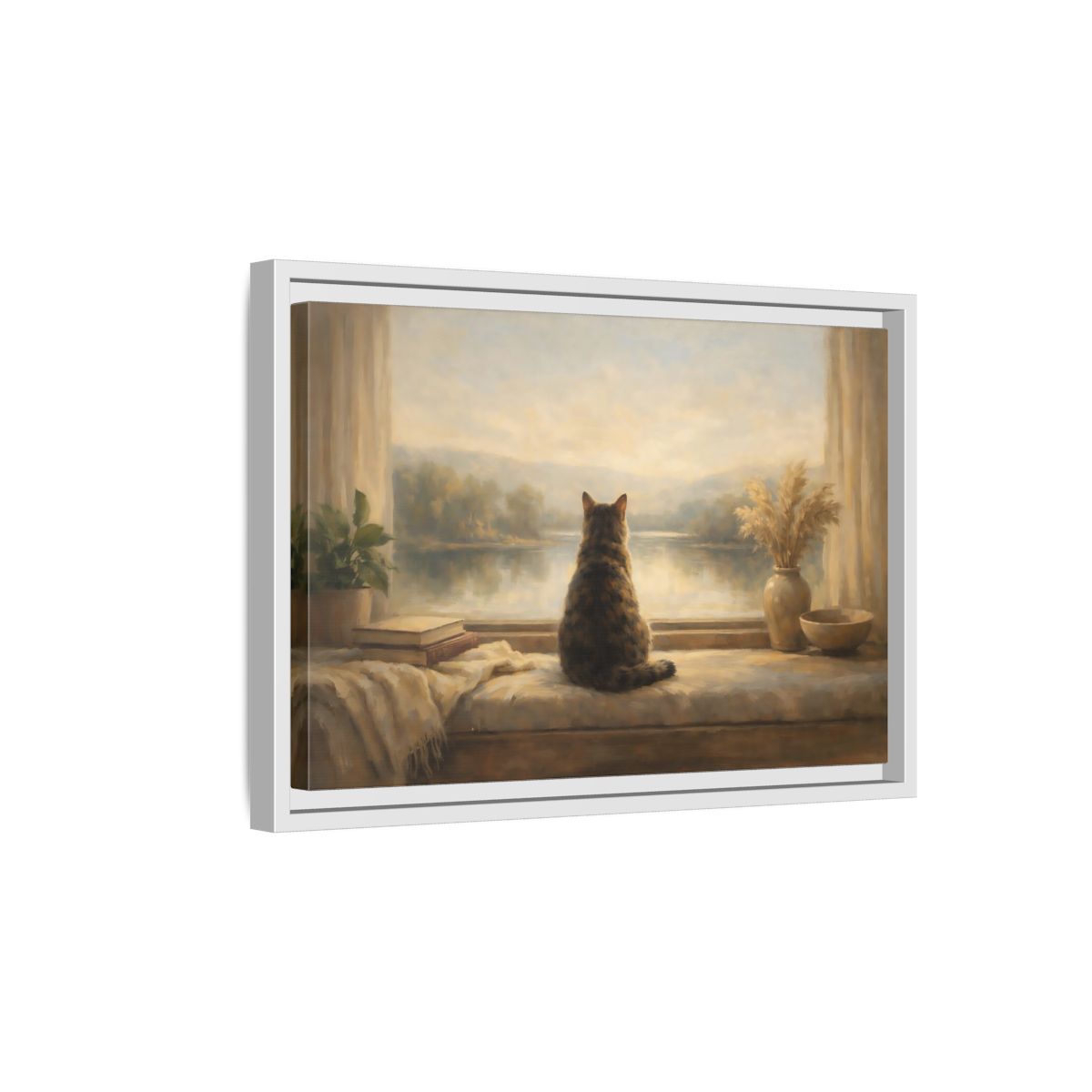 Side Mockup 4. Animals Calico Cat Calico Cat Window shown as stretched canvas wall art