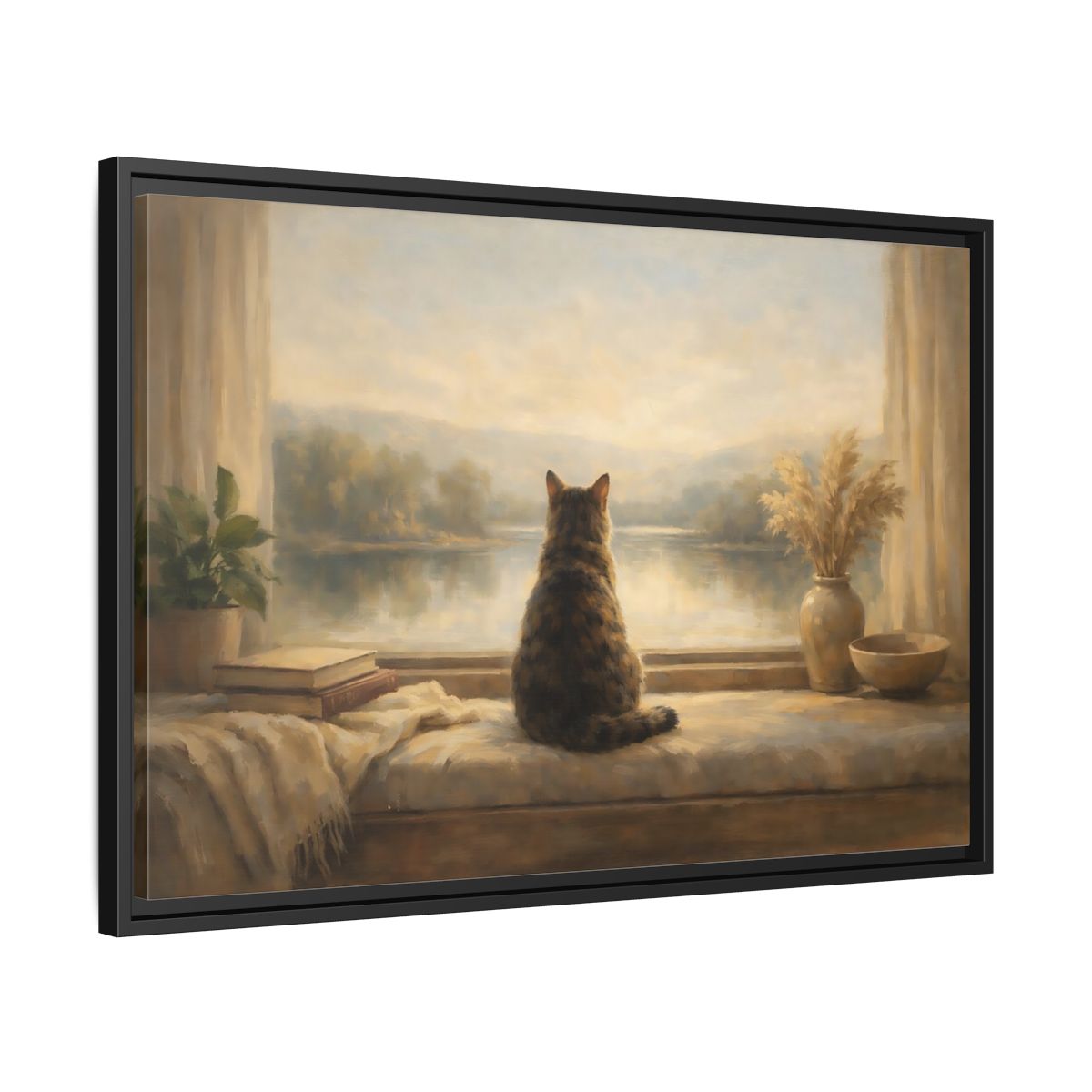 Side Mockup 14. Animals Calico Cat Calico Cat Window shown as stretched canvas wall art