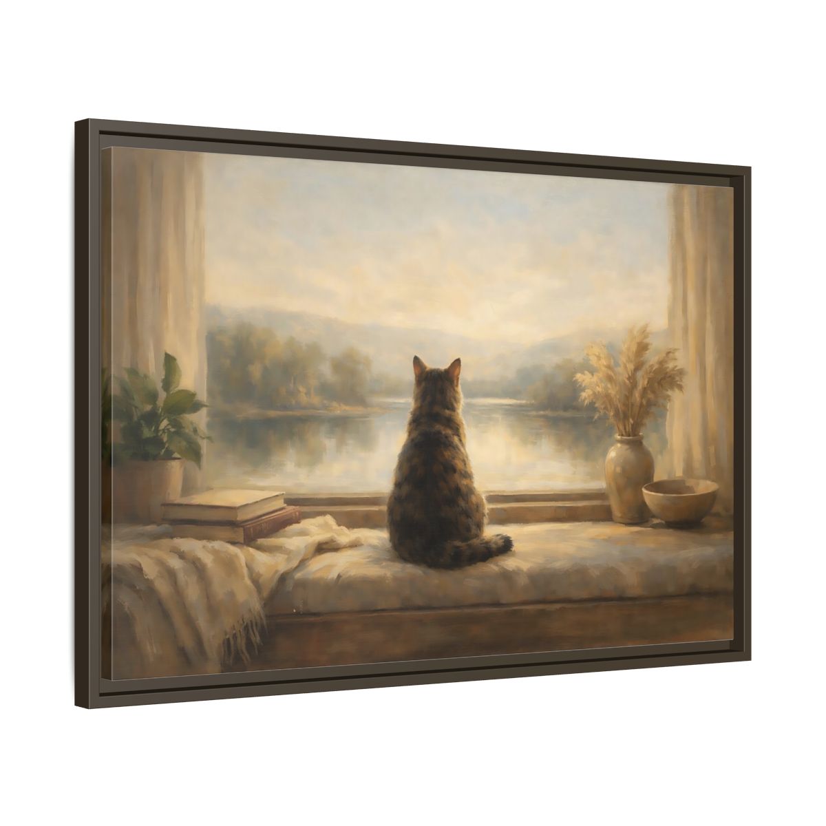 Side Mockup 11. Animals Calico Cat Calico Cat Window shown as stretched canvas wall art