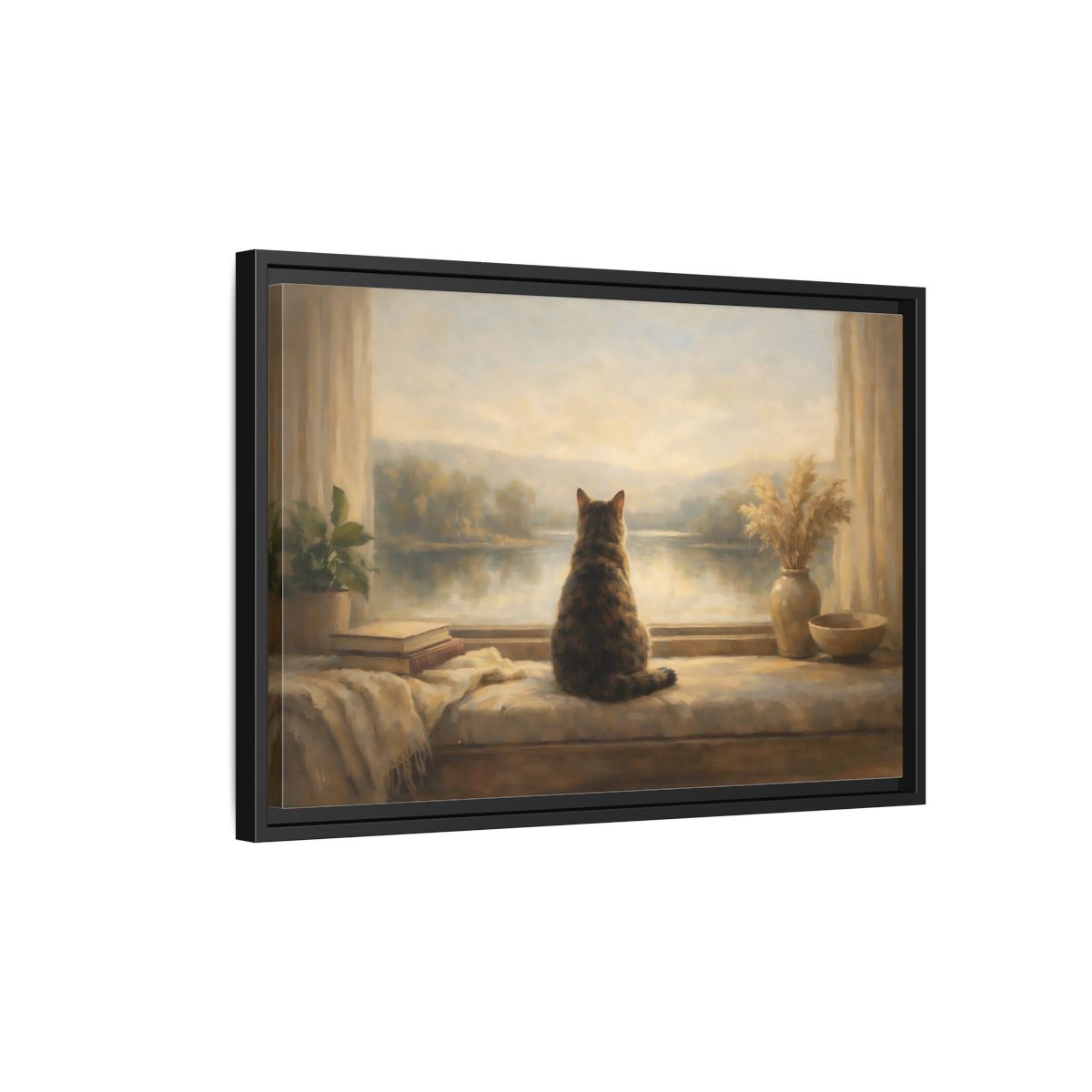Side Mockup 3. Animals Calico Cat Calico Cat Window shown as stretched canvas wall art