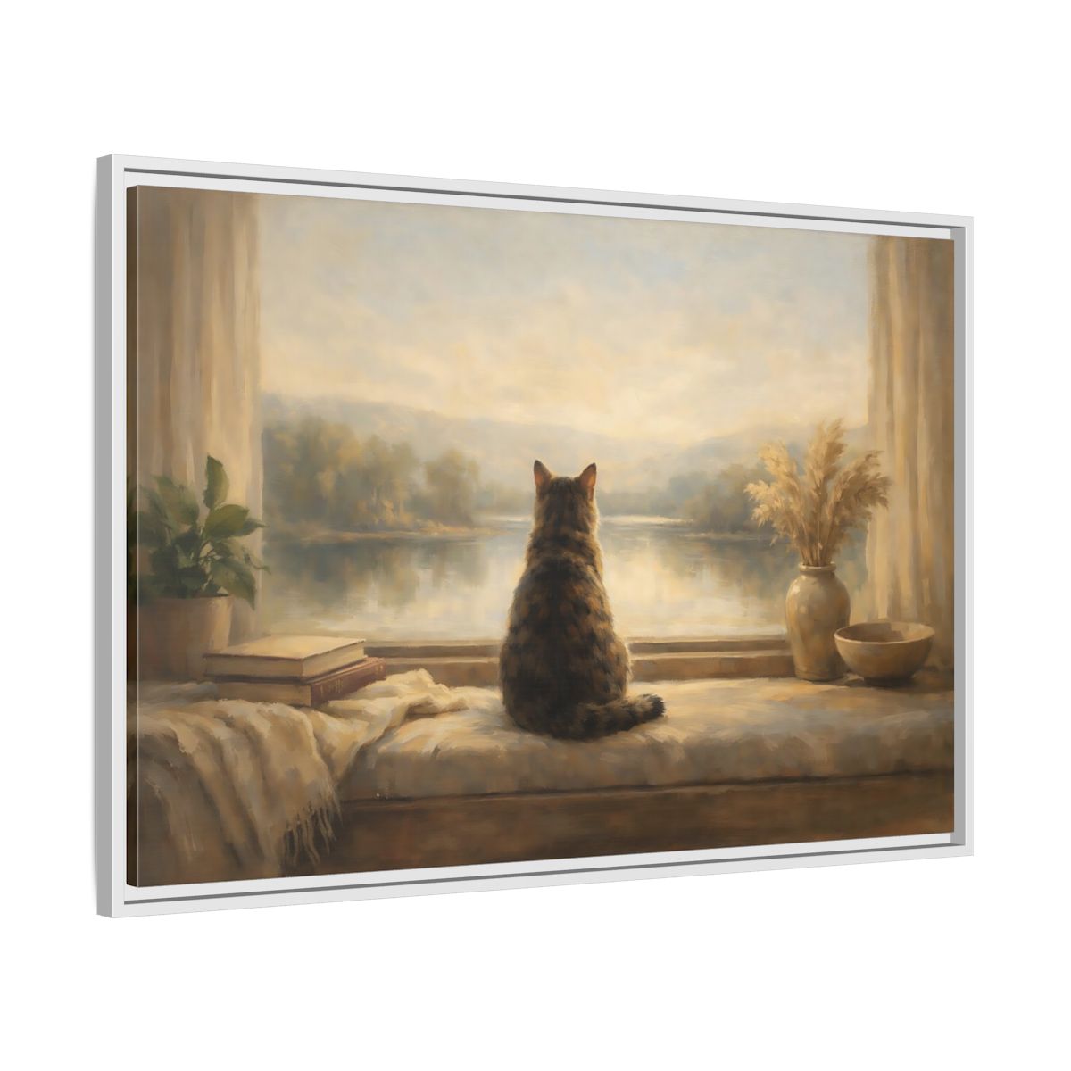 Side Mockup 8. Animals Calico Cat Calico Cat Window shown as stretched canvas wall art