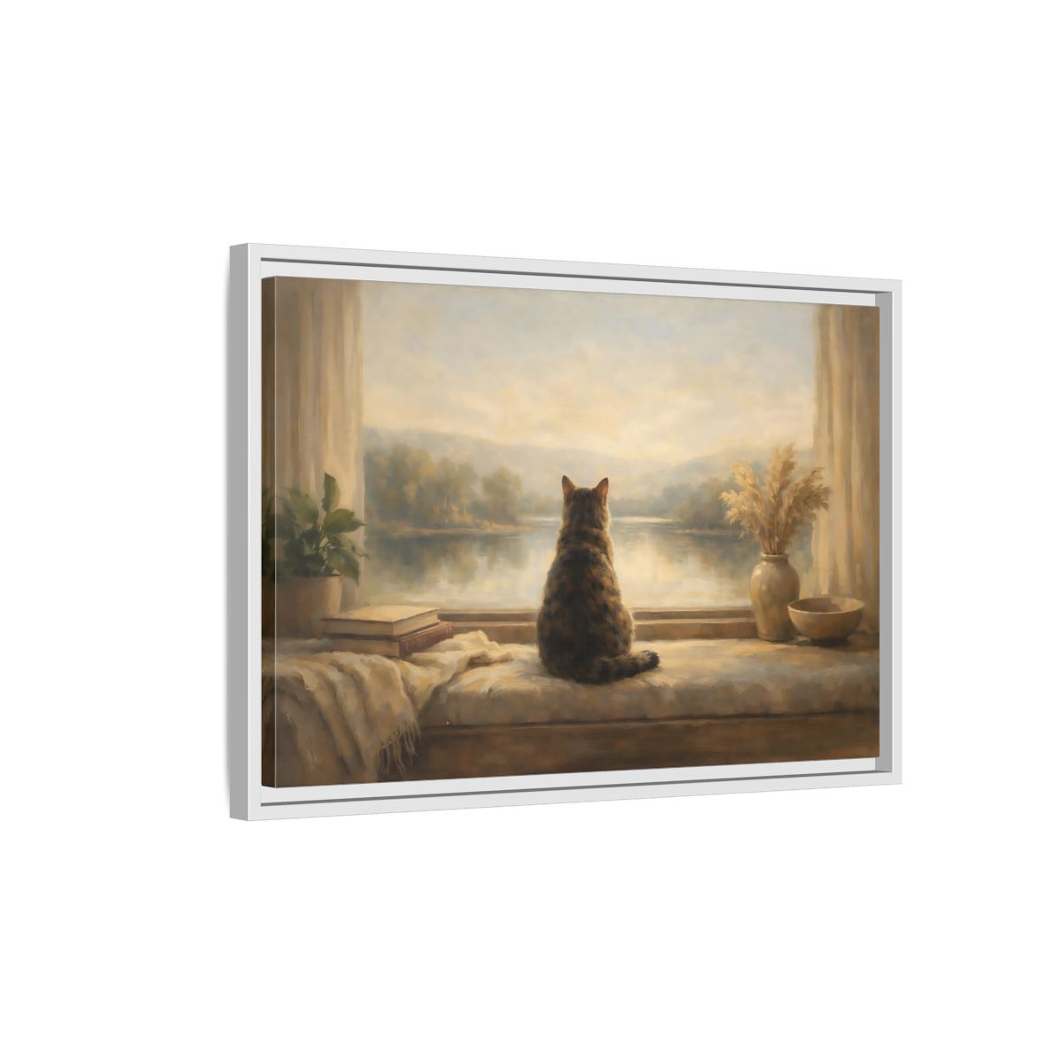Side Mockup 1. Animals Calico Cat Calico Cat Window shown as stretched canvas wall art