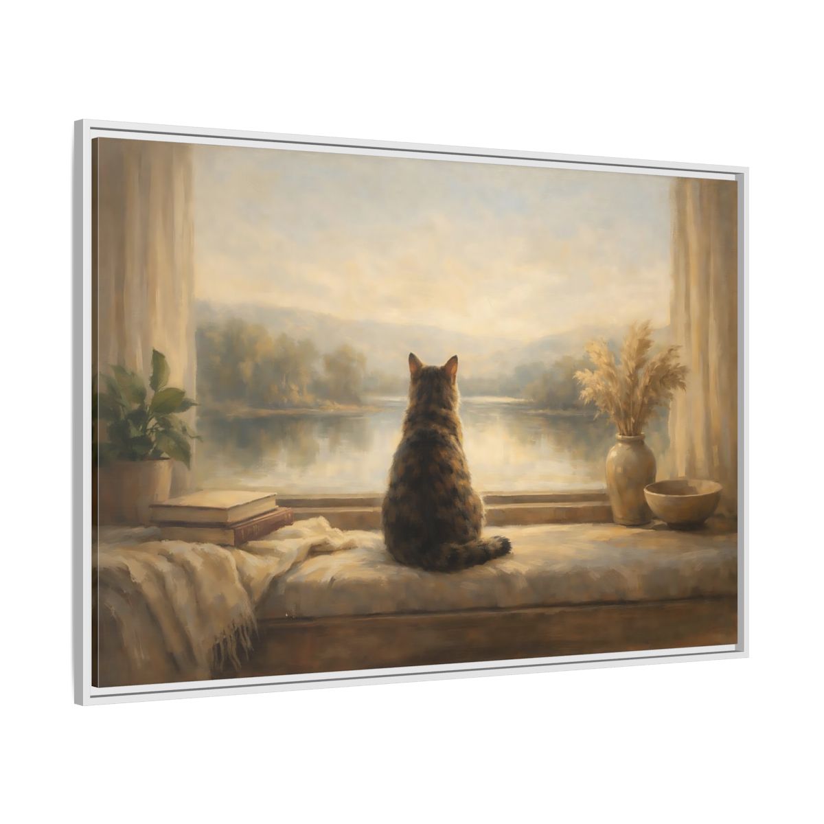 Side Mockup 7. Animals Calico Cat Calico Cat Window shown as stretched canvas wall art