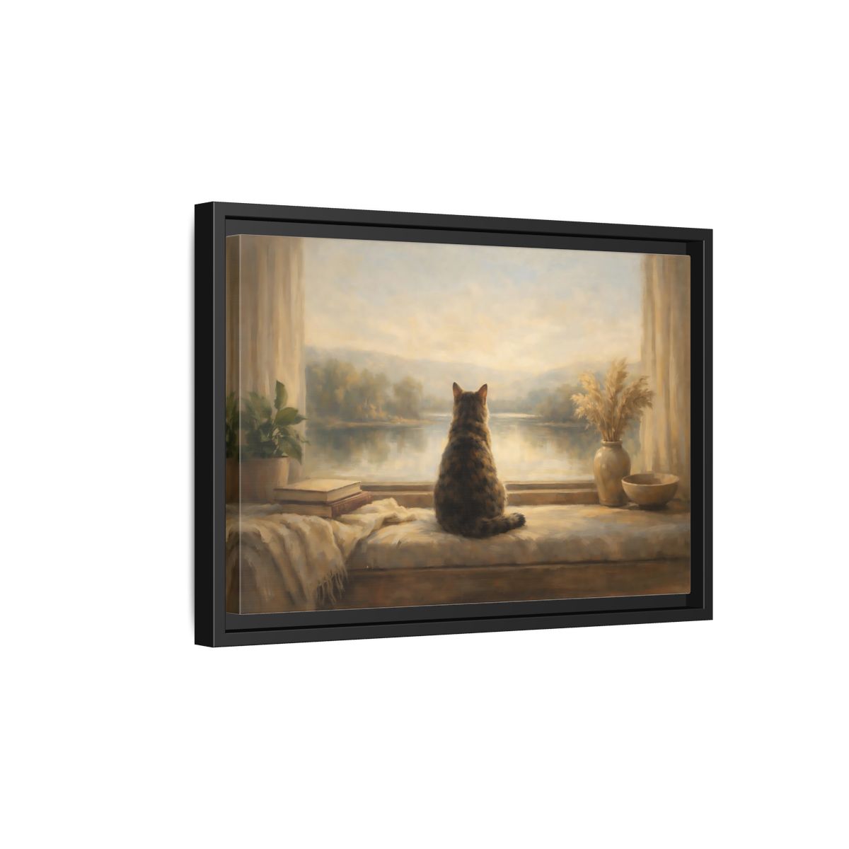 Side Mockup 6. Animals Calico Cat Calico Cat Window shown as stretched canvas wall art