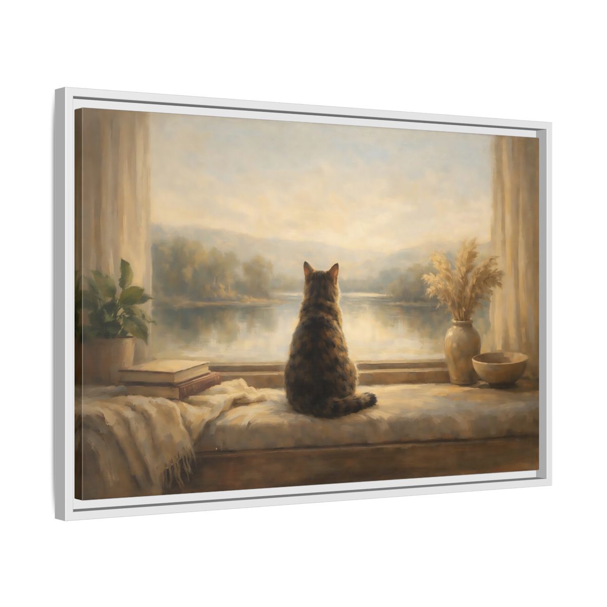 Side Mockup 10. Animals Calico Cat Calico Cat Window shown as stretched canvas wall art