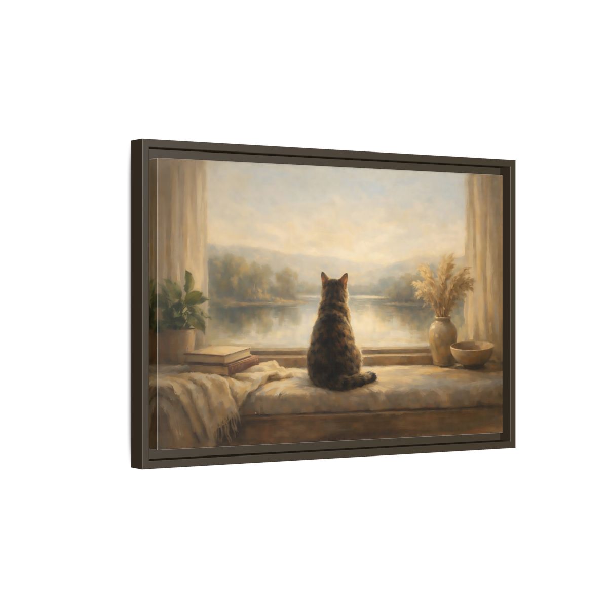 Side Mockup 2. Animals Calico Cat Calico Cat Window shown as stretched canvas wall art