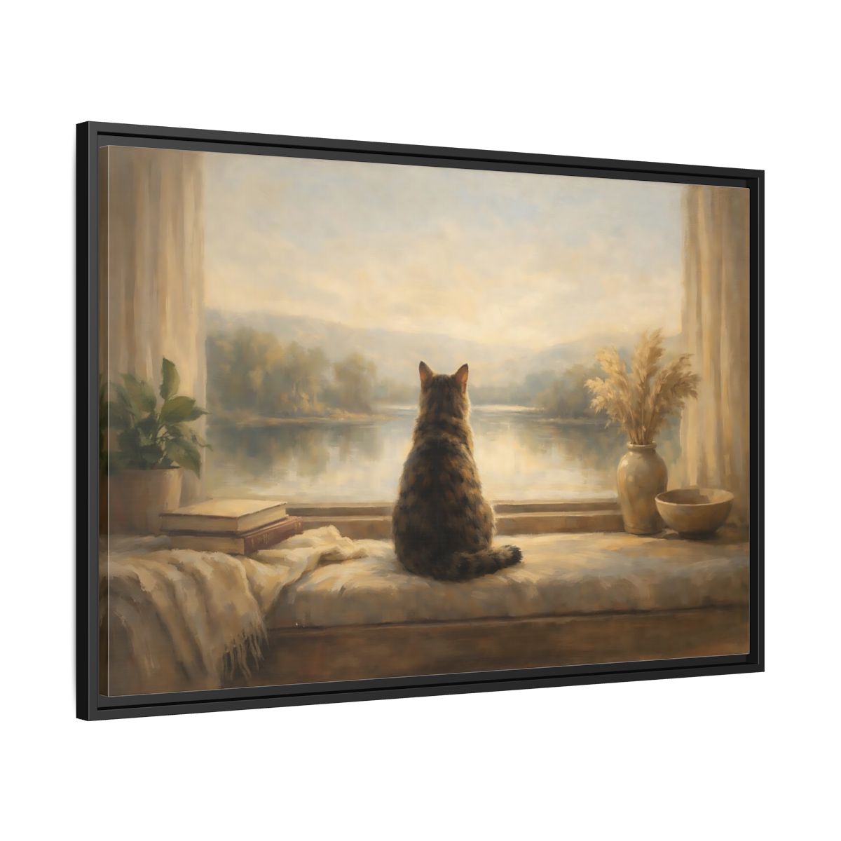 Side Mockup 13. Animals Calico Cat Calico Cat Window shown as stretched canvas wall art