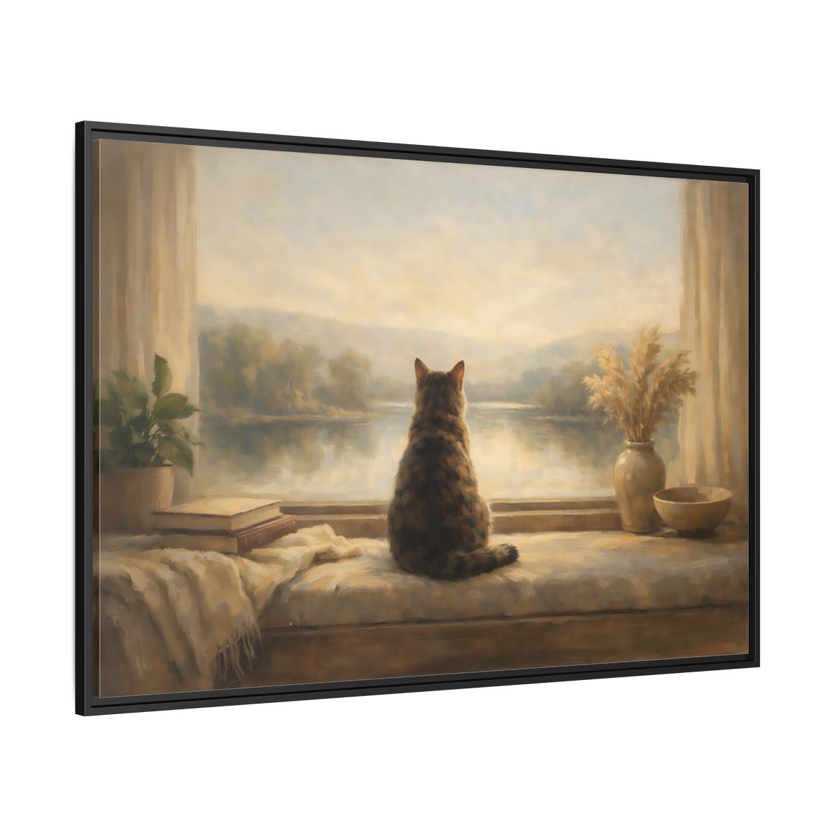 Side Mockup 12. Animals Calico Cat Calico Cat Window shown as stretched canvas wall art