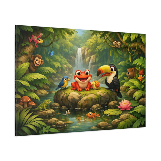 Main Mockup. Animals Cartoon Animals Colorful Jungle Animals shown as stretched canvas wall art