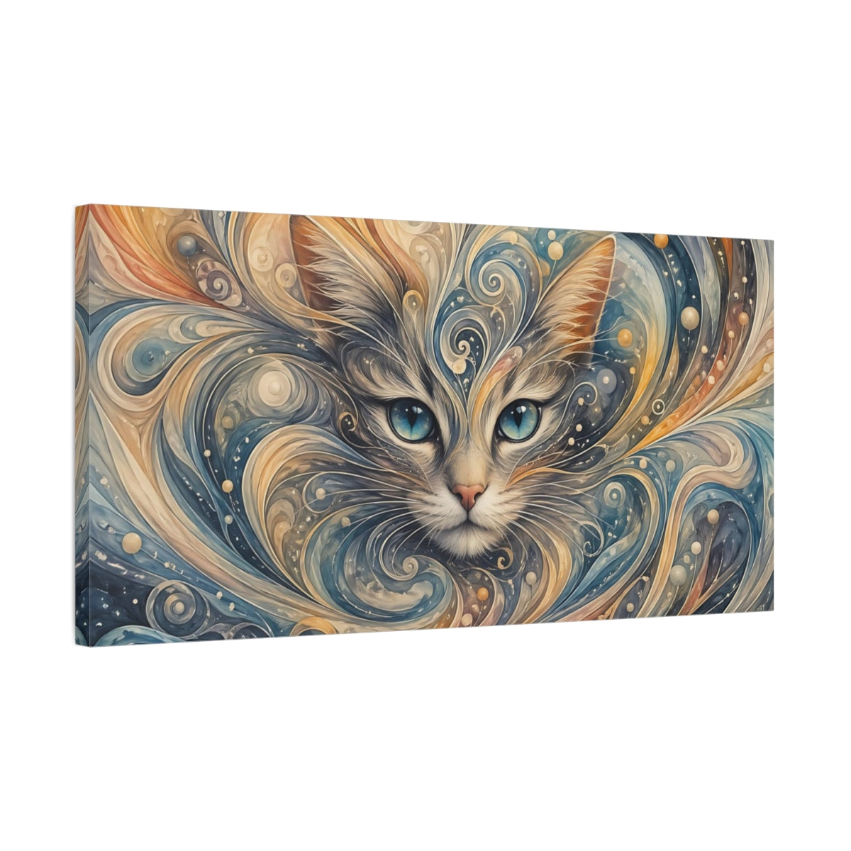 Side Mockup 1. Animals Cat Abstract Cat Art shown as stretched canvas wall art