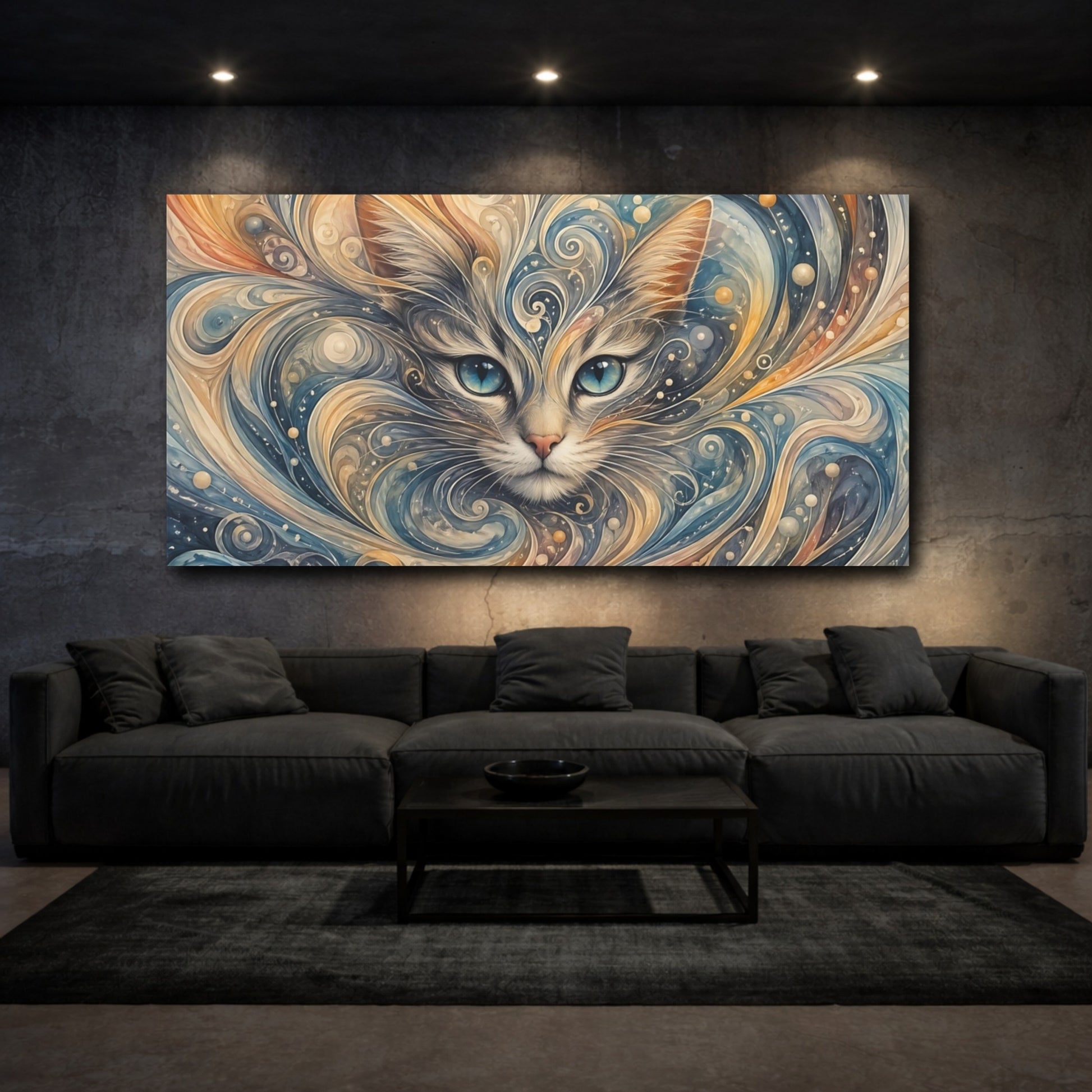 Mockup 2. Animals Cat Abstract Cat Art shown as stretched canvas wall art