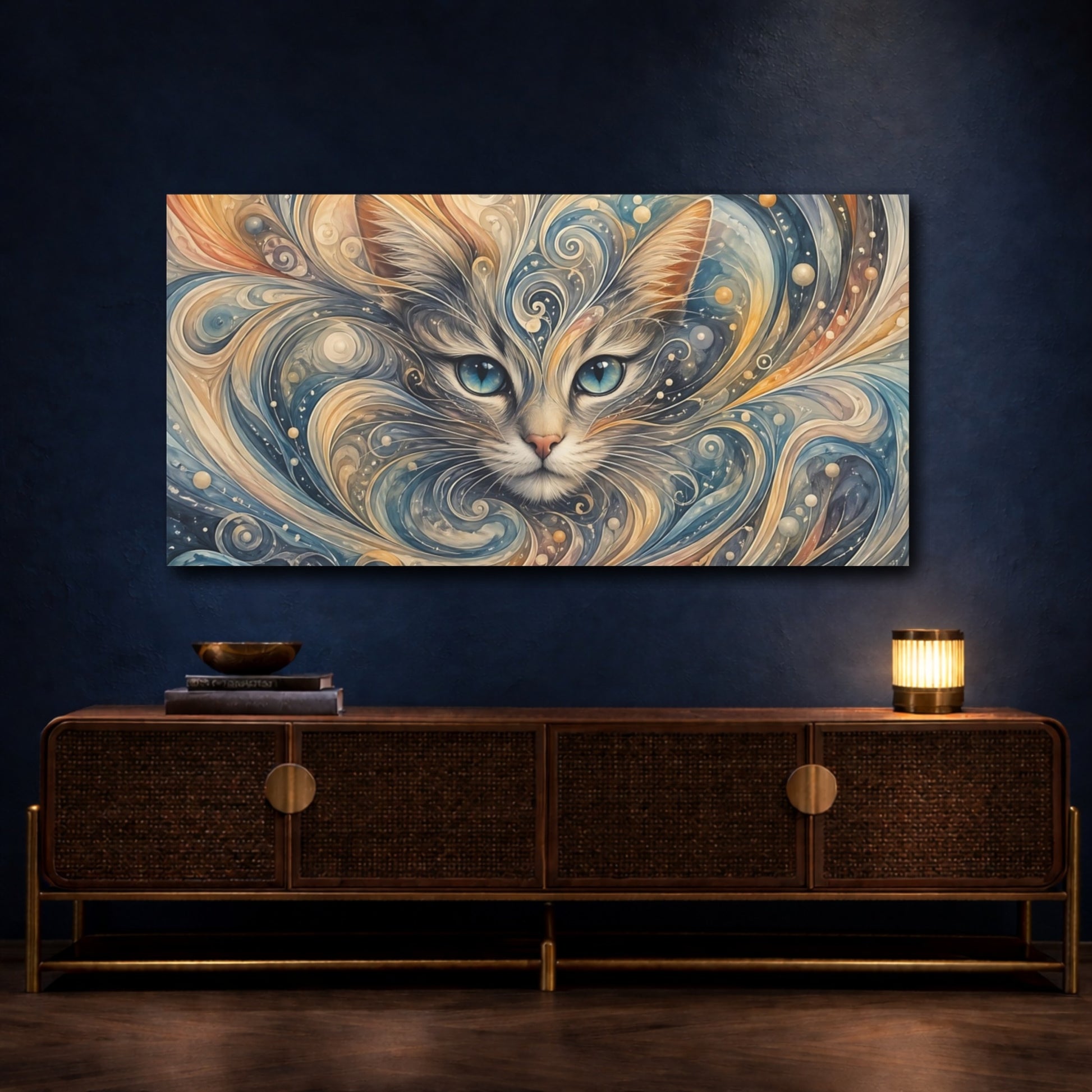 Mockup 3. Animals Cat Abstract Cat Art shown as stretched canvas wall art