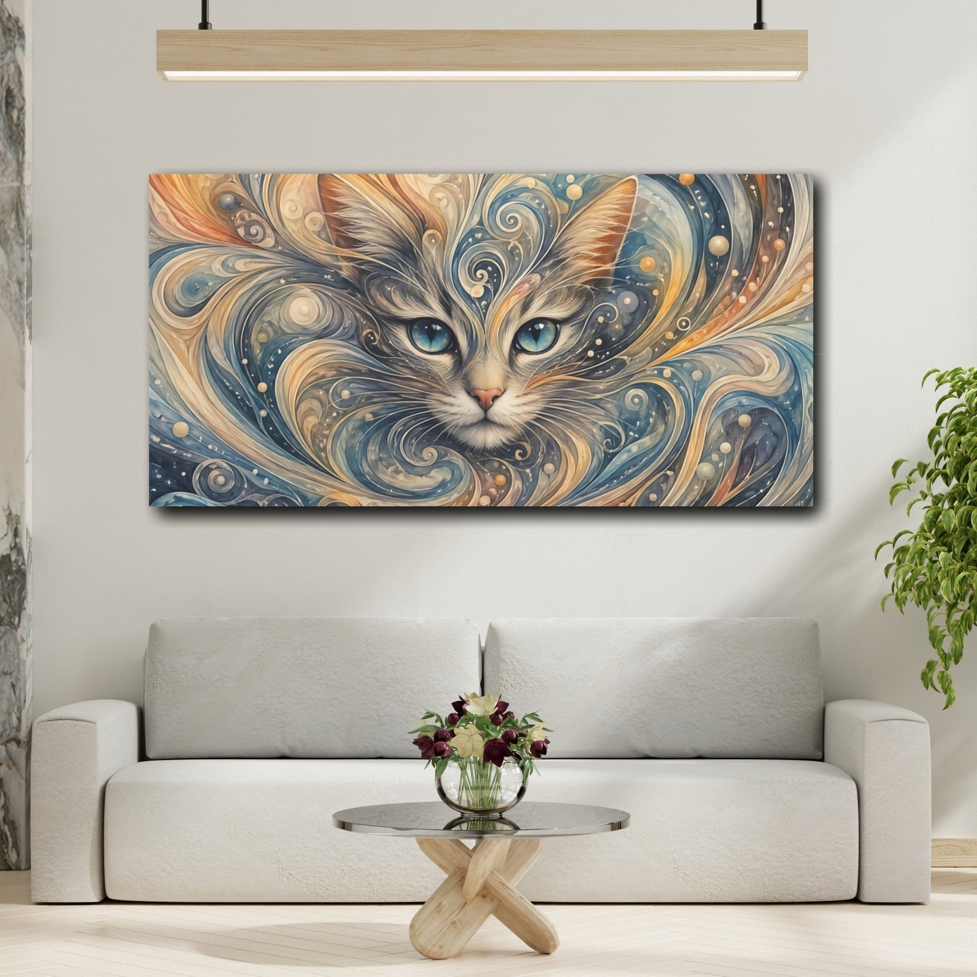 Mockup 4. Animals Cat Abstract Cat Art shown as stretched canvas wall art