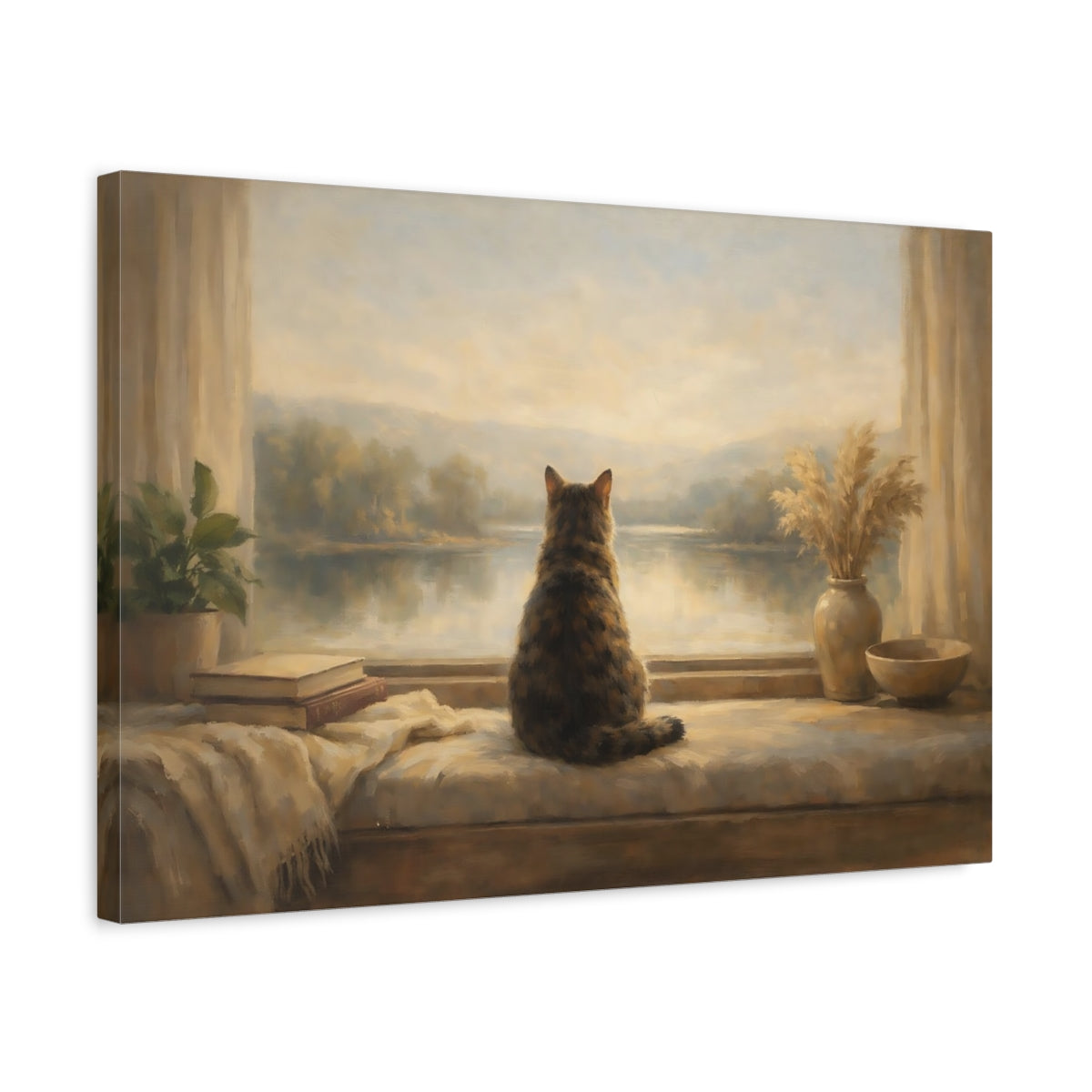 Side Mockup 3. Animals Cat Brown And Tan shown as stretched canvas wall art