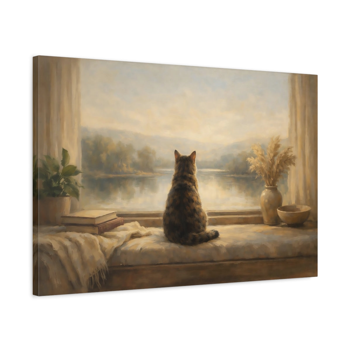 Side Mockup 2. Animals Cat Brown And Tan shown as stretched canvas wall art