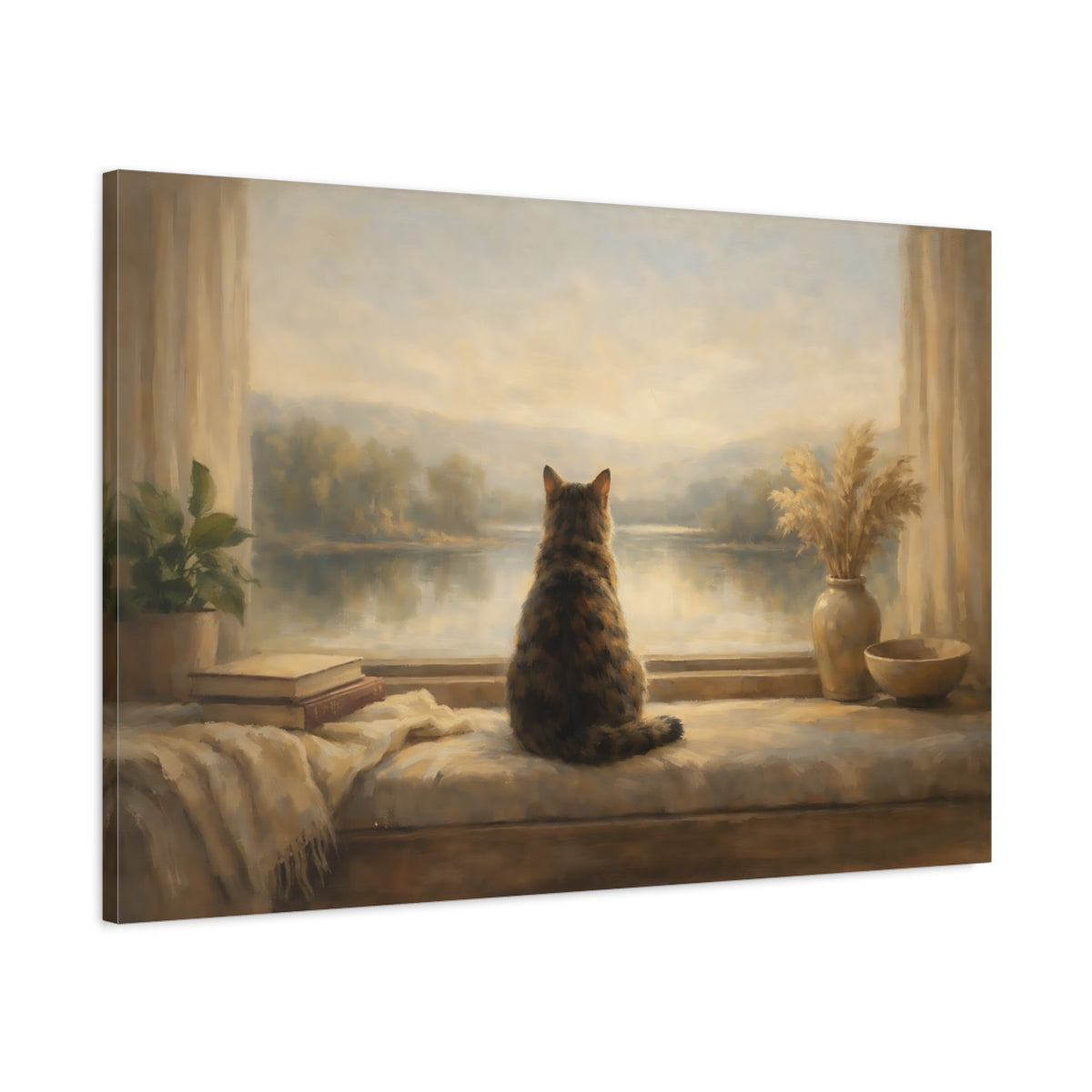 Side Mockup 1. Animals Cat Brown And Tan shown as stretched canvas wall art