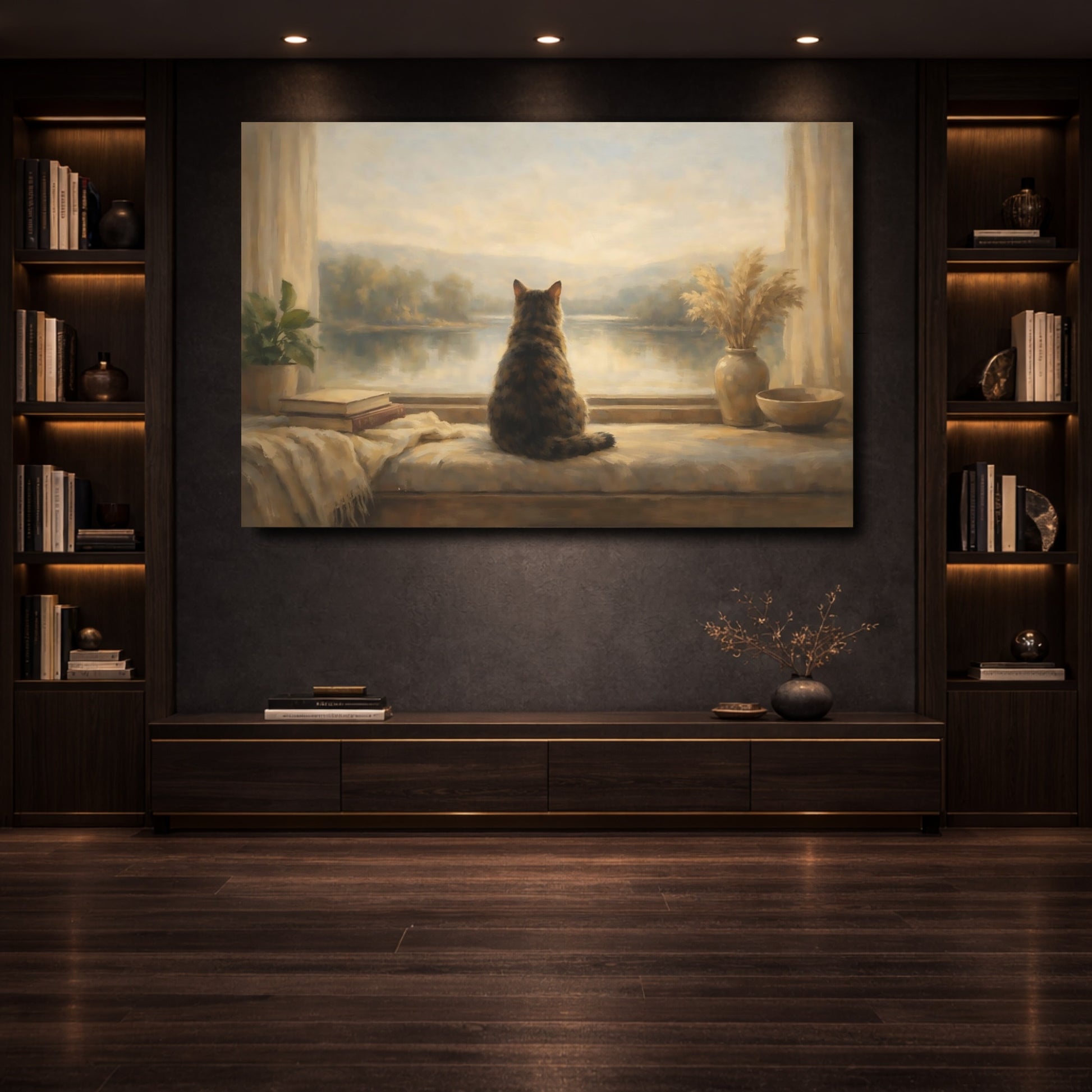 Mockup 3. Animals Cat Brown And Tan shown as stretched canvas wall art