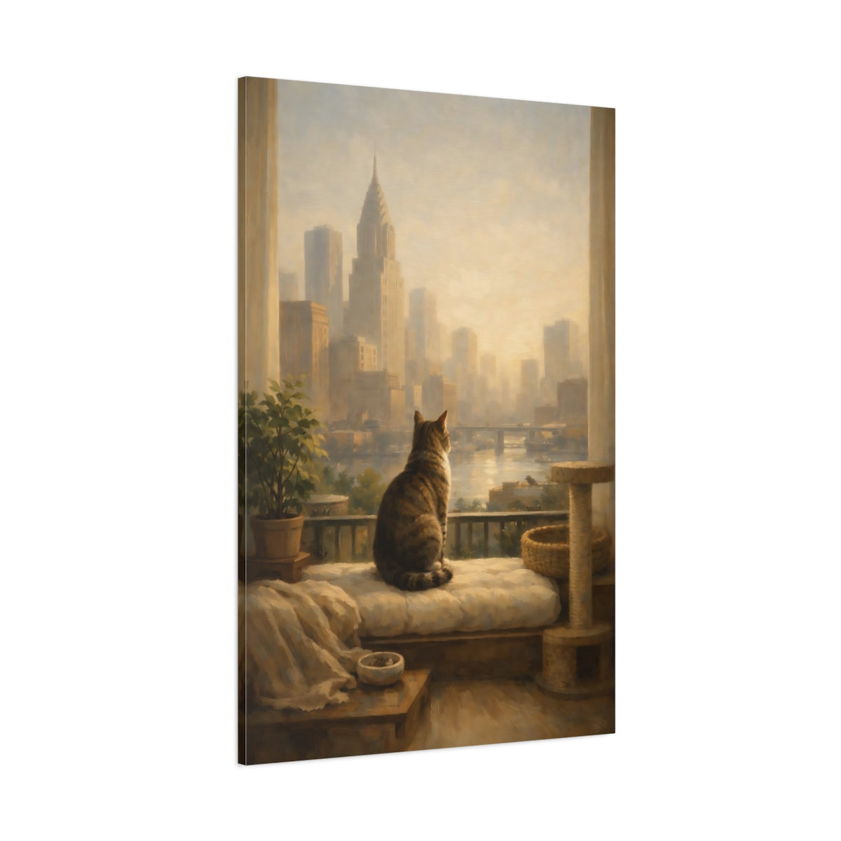 Main Mockup. Animals Cat Cat City View shown as stretched canvas wall art