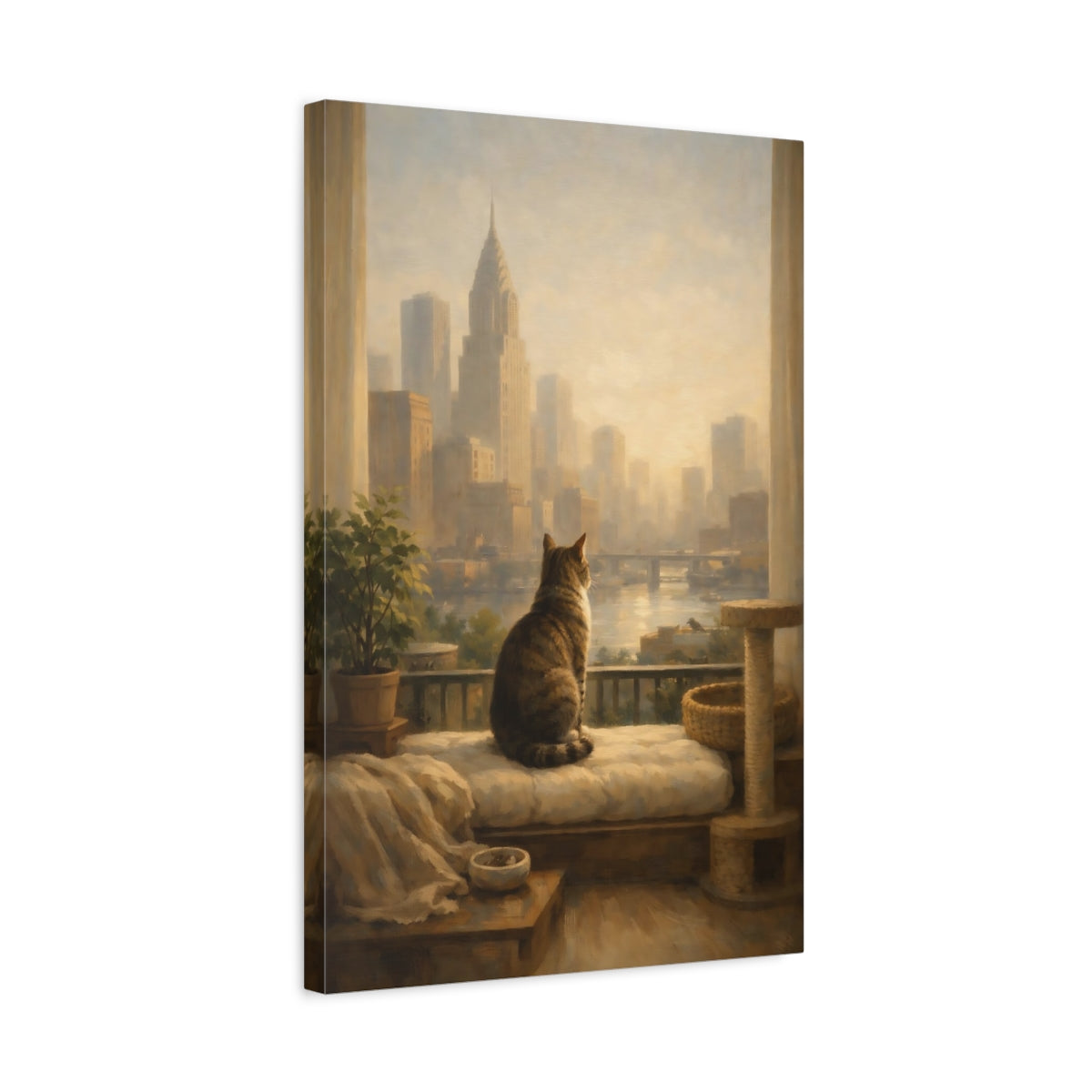 Side Mockup 3. Animals Cat Cat City View shown as stretched canvas wall art