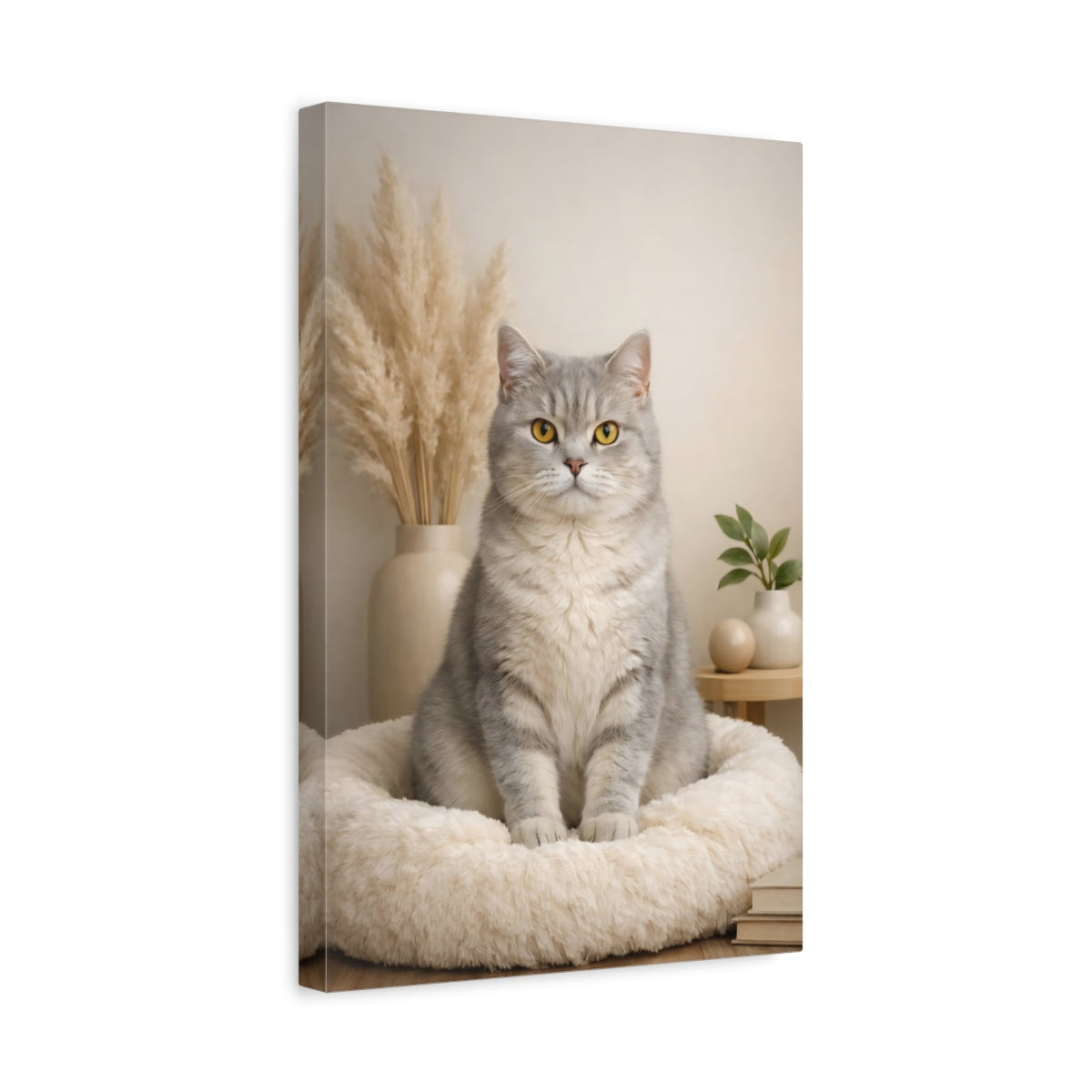 Side Mockup 4. Animals Cat Grey Cat shown as stretched canvas wall art