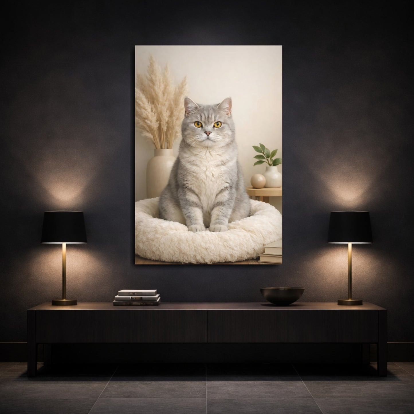 Mockup 2. Animals Cat Grey Cat shown as stretched canvas wall art