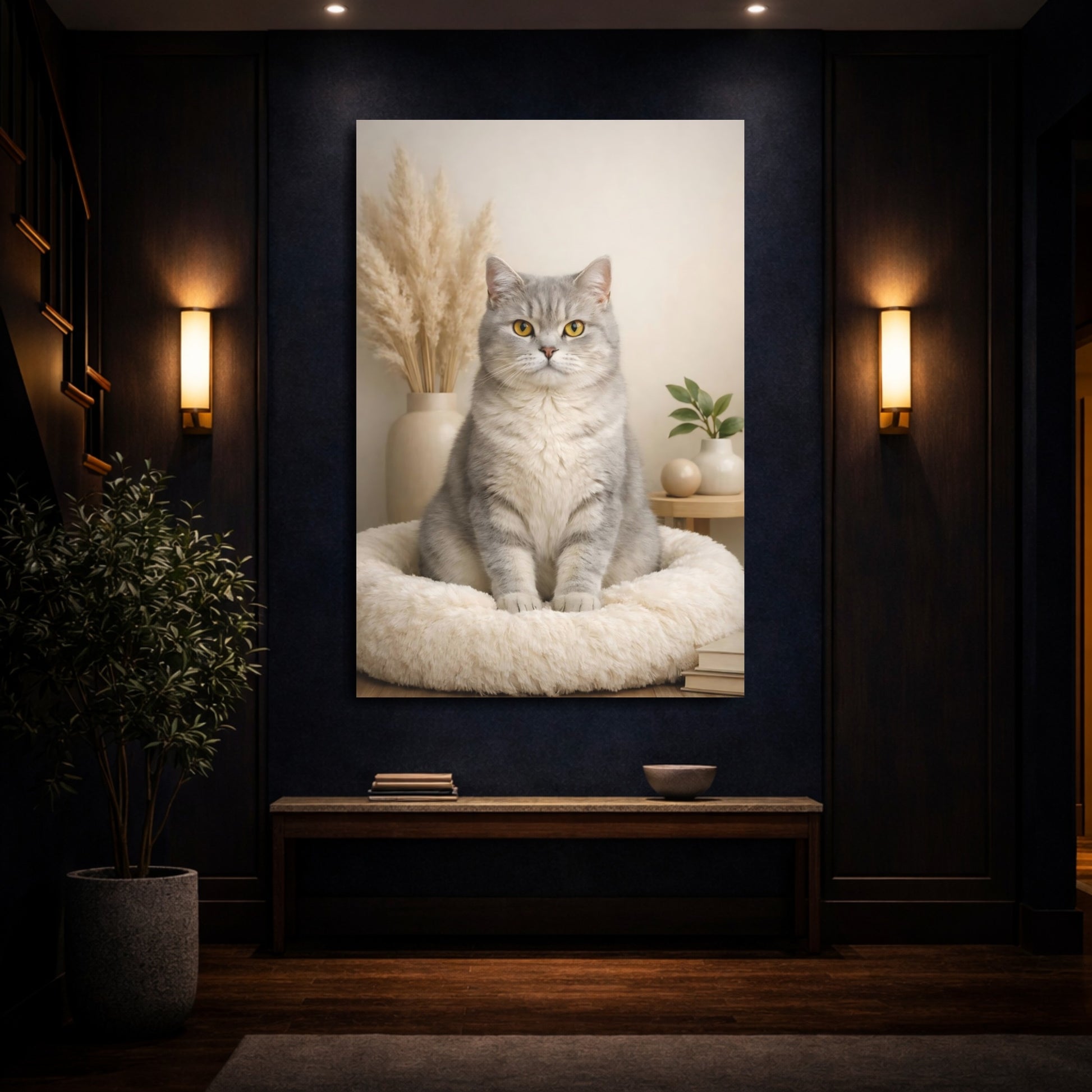 Mockup 3. Animals Cat Grey Cat shown as stretched canvas wall art