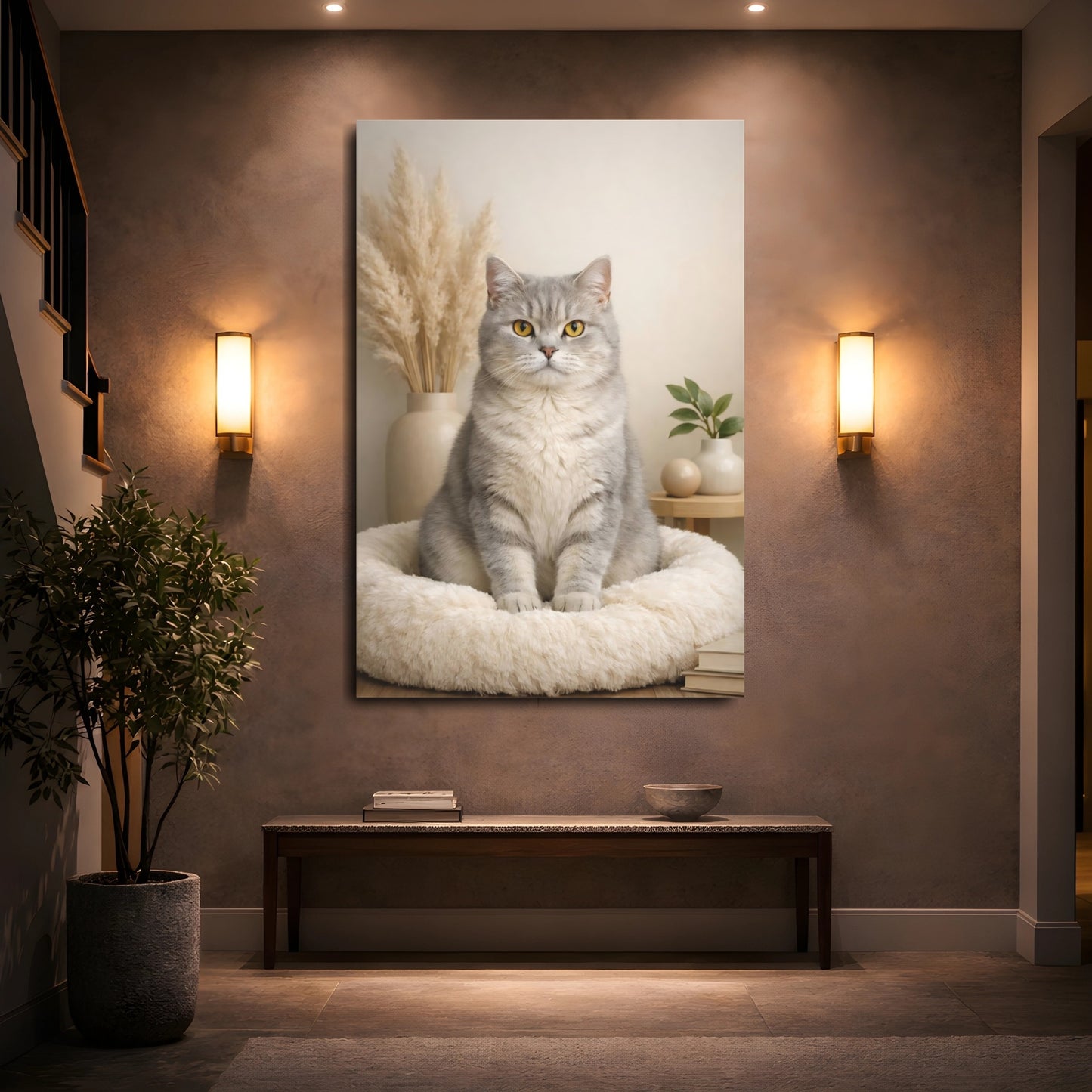 Mockup 4. Animals Cat Grey Cat shown as stretched canvas wall art