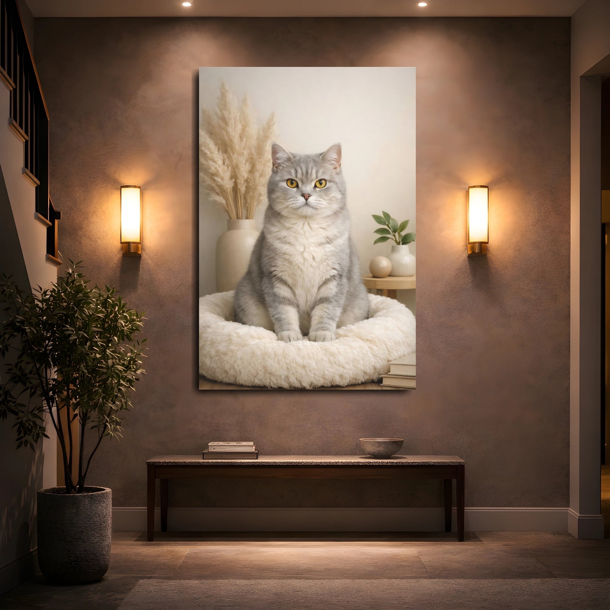 Mockup 4. Animals Cat Grey Cat shown as stretched canvas wall art
