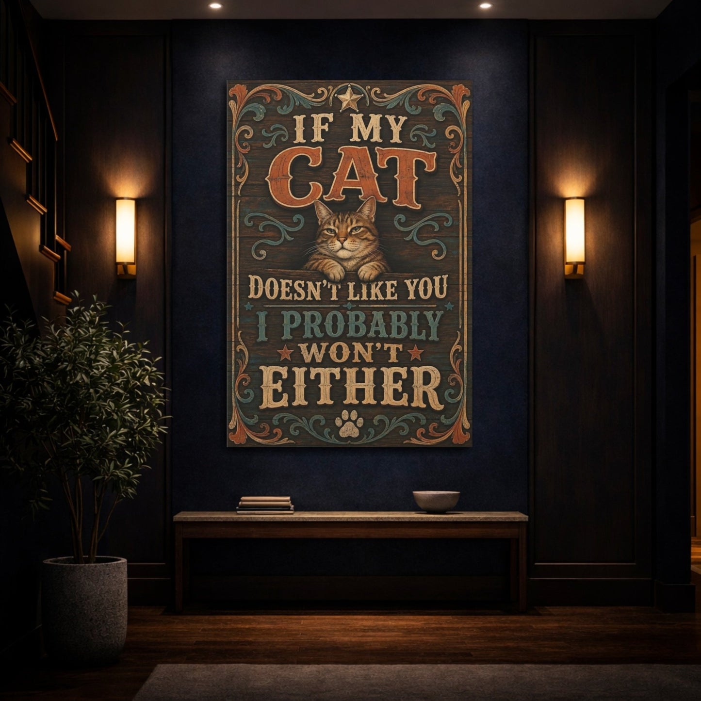 Animals Cat Rustic Canvas Wall Art Print – Vintage Living Room, Above Sofa - YesArtYes