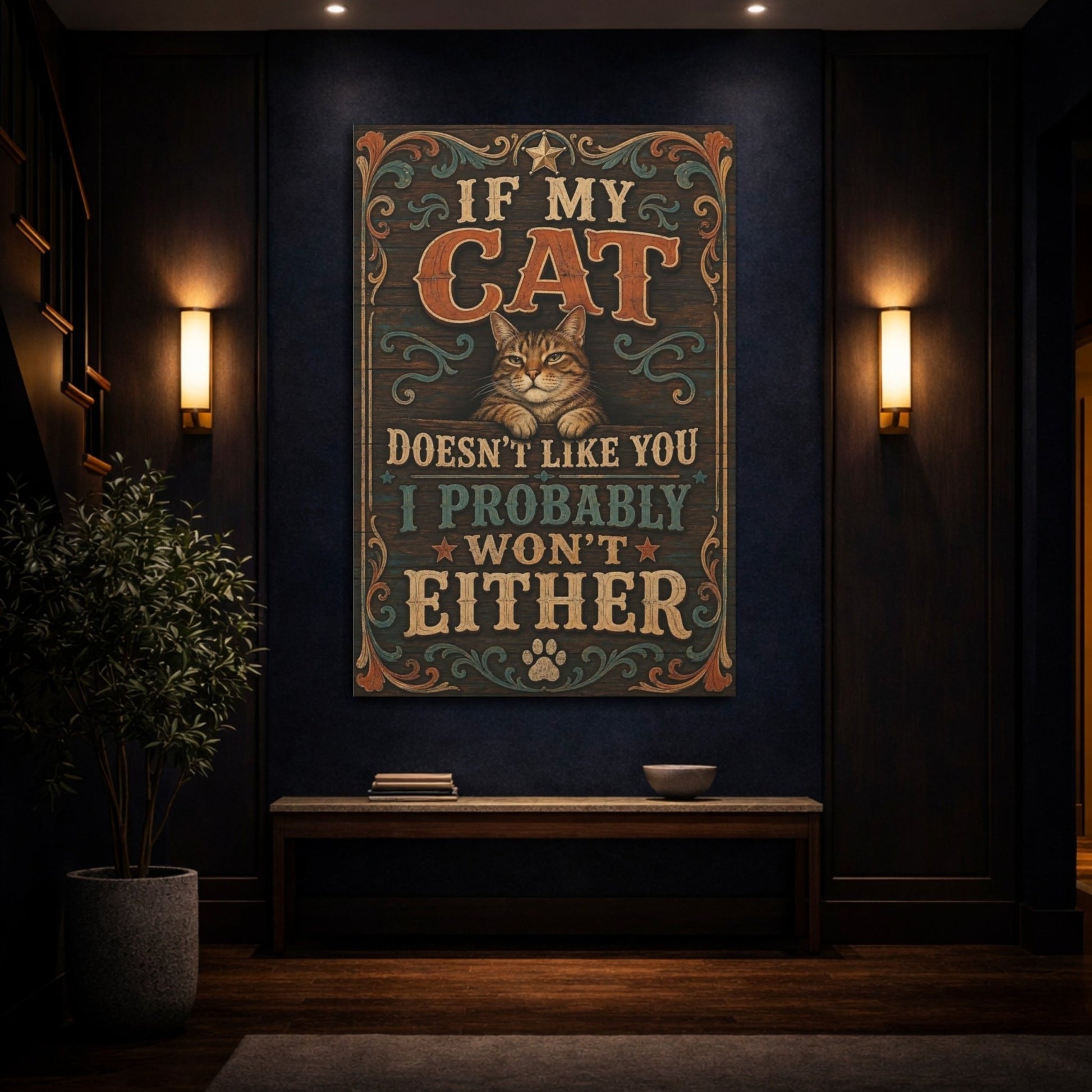 Animals Cat Rustic Canvas Wall Art Print – Vintage Living Room, Above Sofa - YesArtYes