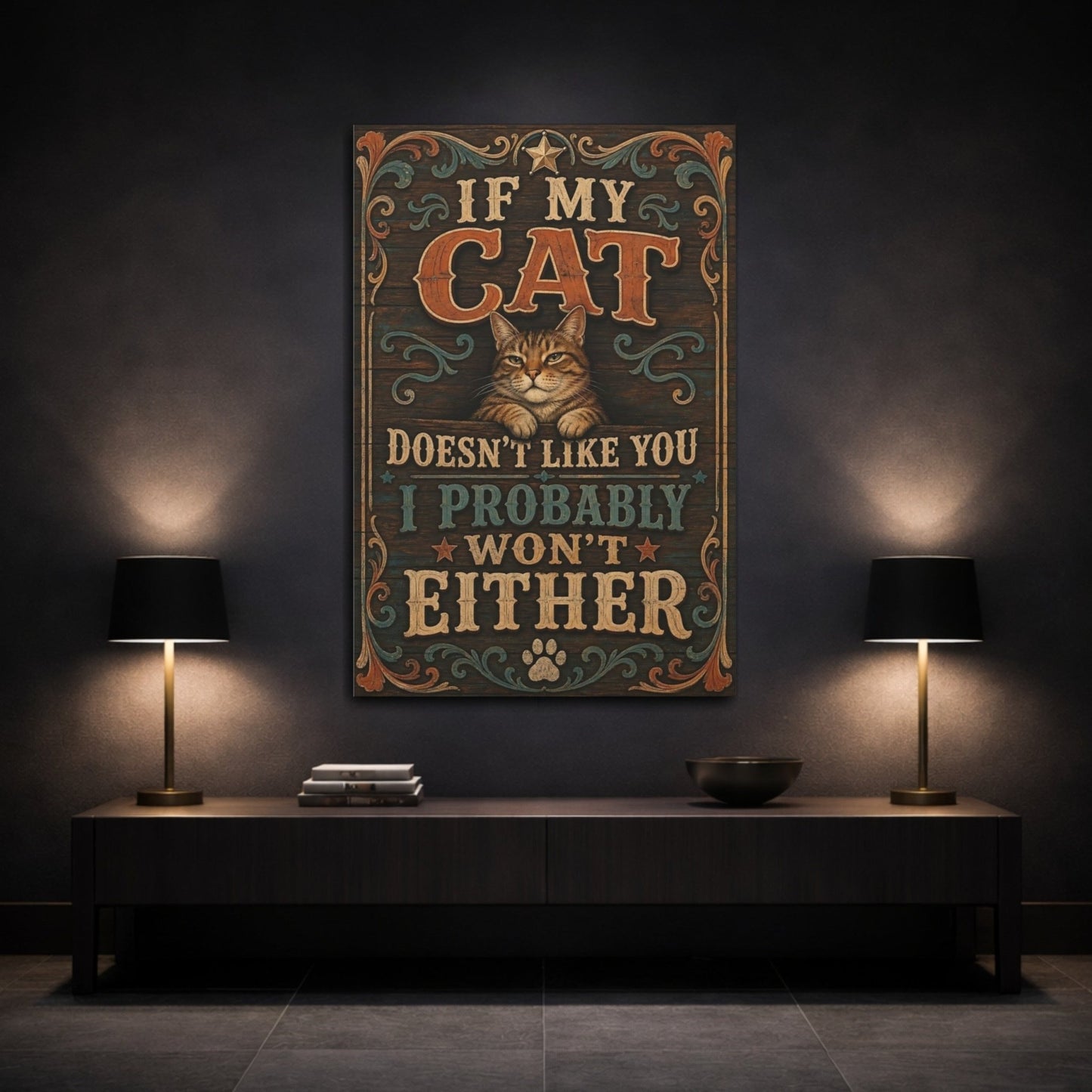 Animals Cat Rustic Canvas Wall Art Print – Vintage Living Room, Above Sofa - YesArtYes