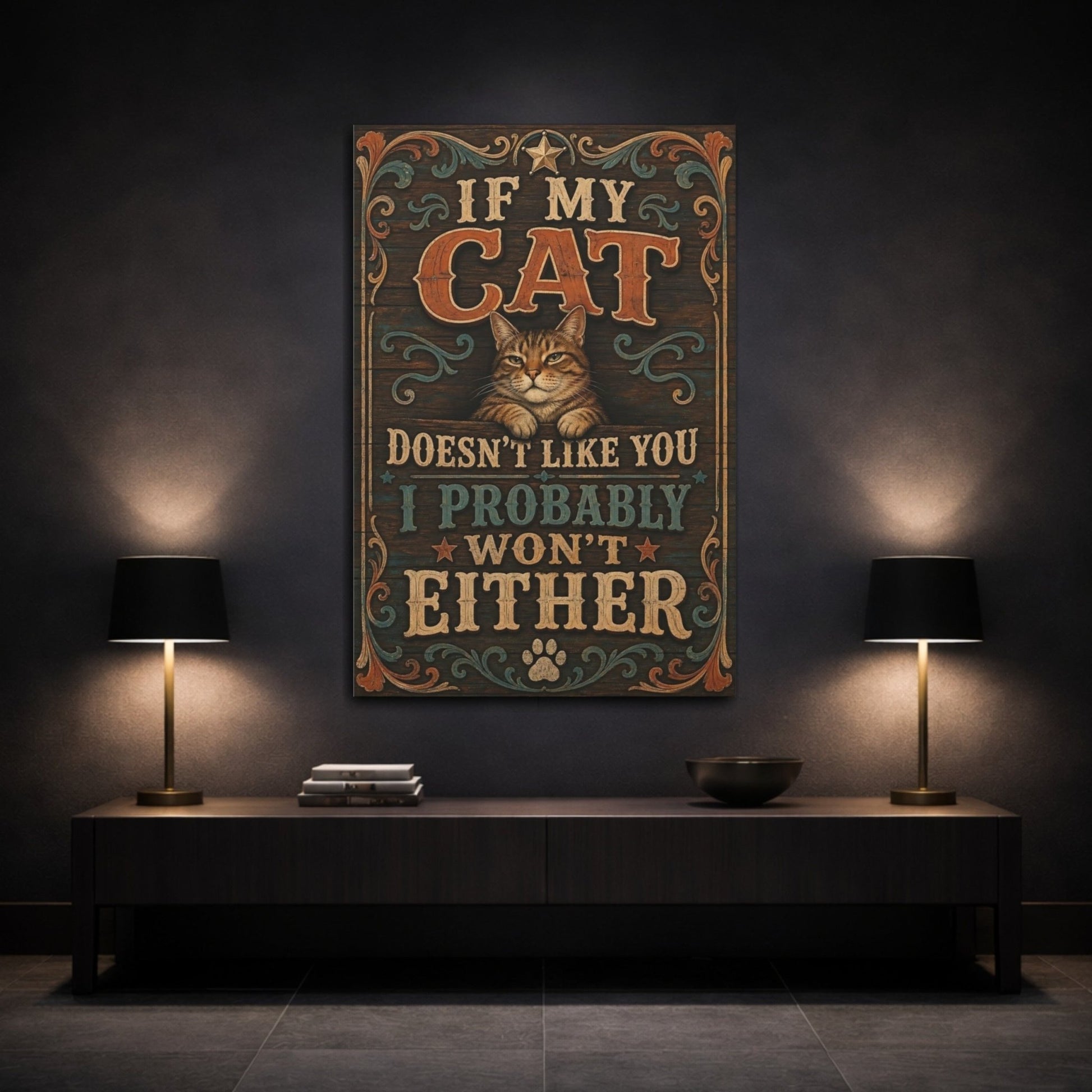 Animals Cat Rustic Canvas Wall Art Print – Vintage Living Room, Above Sofa - YesArtYes