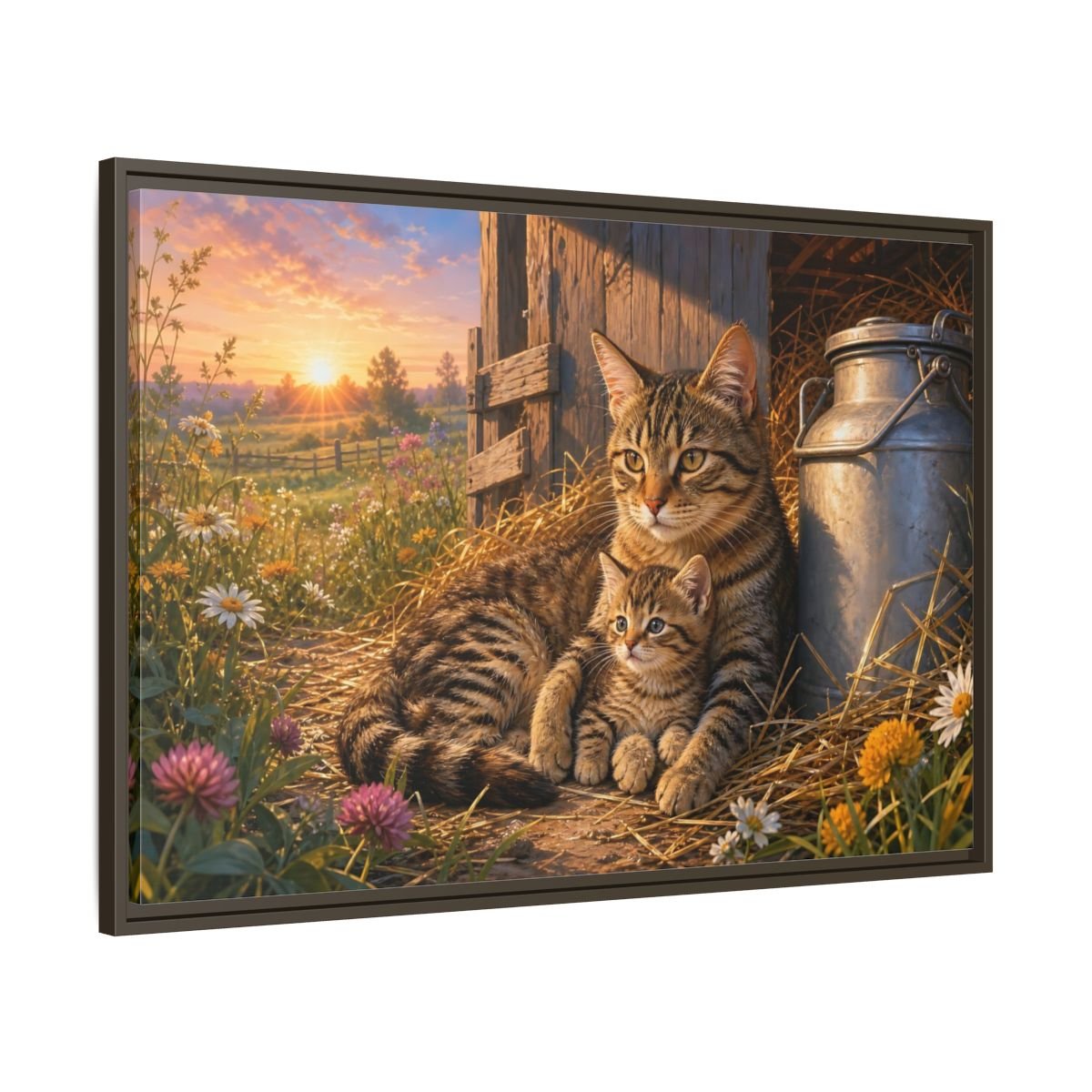 Animals Cats Warm Sunset Framed Canvas Print – Realistic Living Room, Above Sofa - YesArtYes