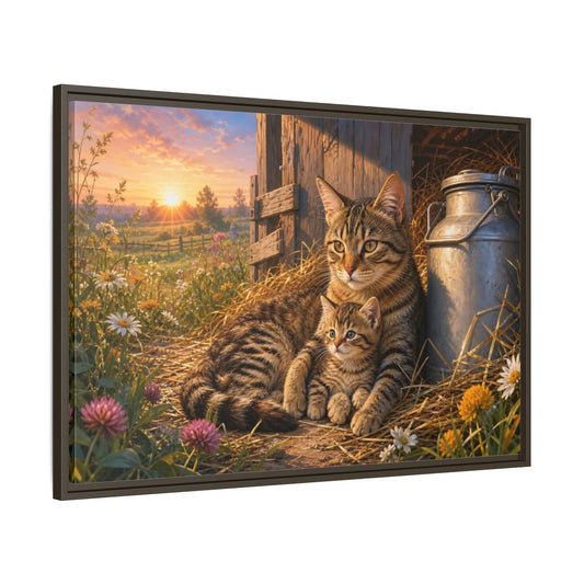 Animals Cats Warm Sunset Framed Canvas Print – Realistic Living Room, Above Sofa - YesArtYes
