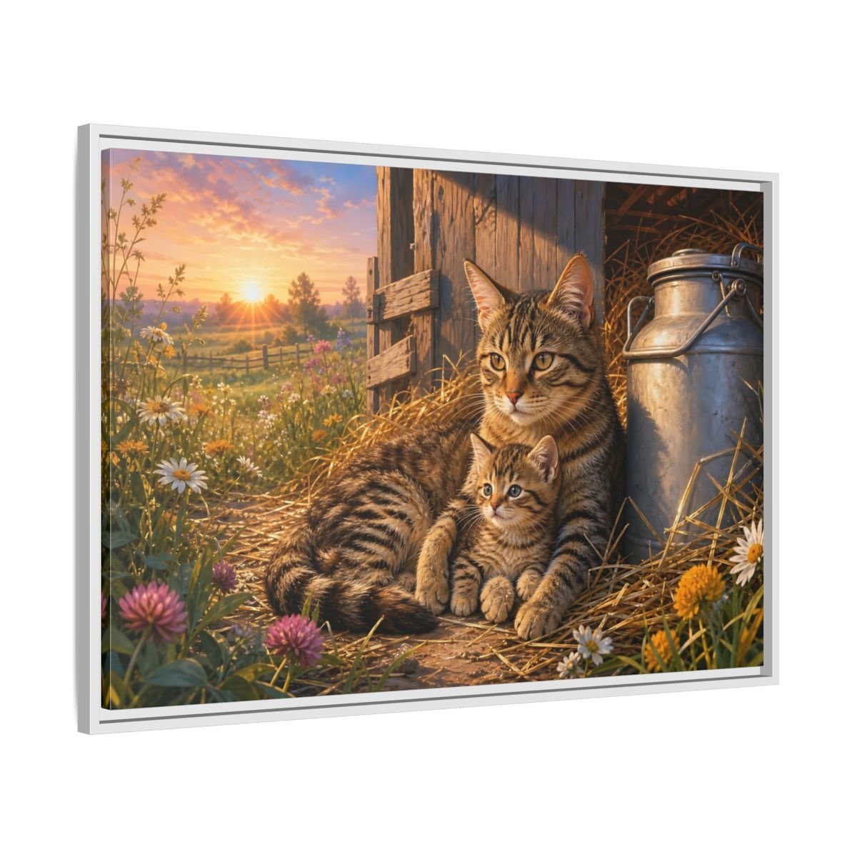 Animals Cats Warm Sunset Framed Canvas Print – Realistic Living Room, Above Sofa - YesArtYes