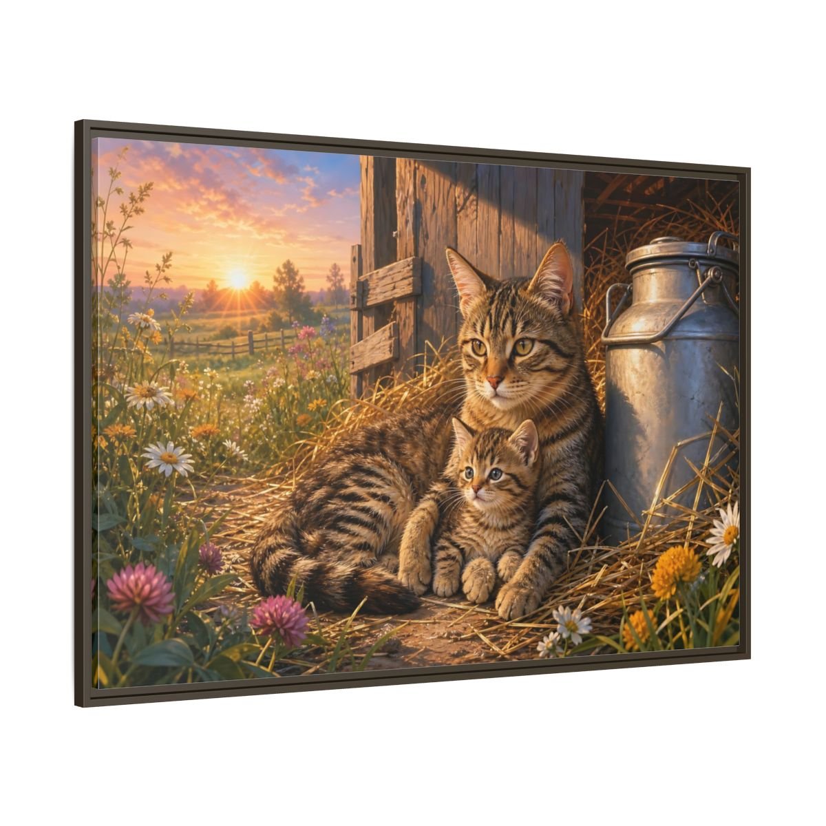 Animals Cats Warm Sunset Framed Canvas Print – Realistic Living Room, Above Sofa - YesArtYes
