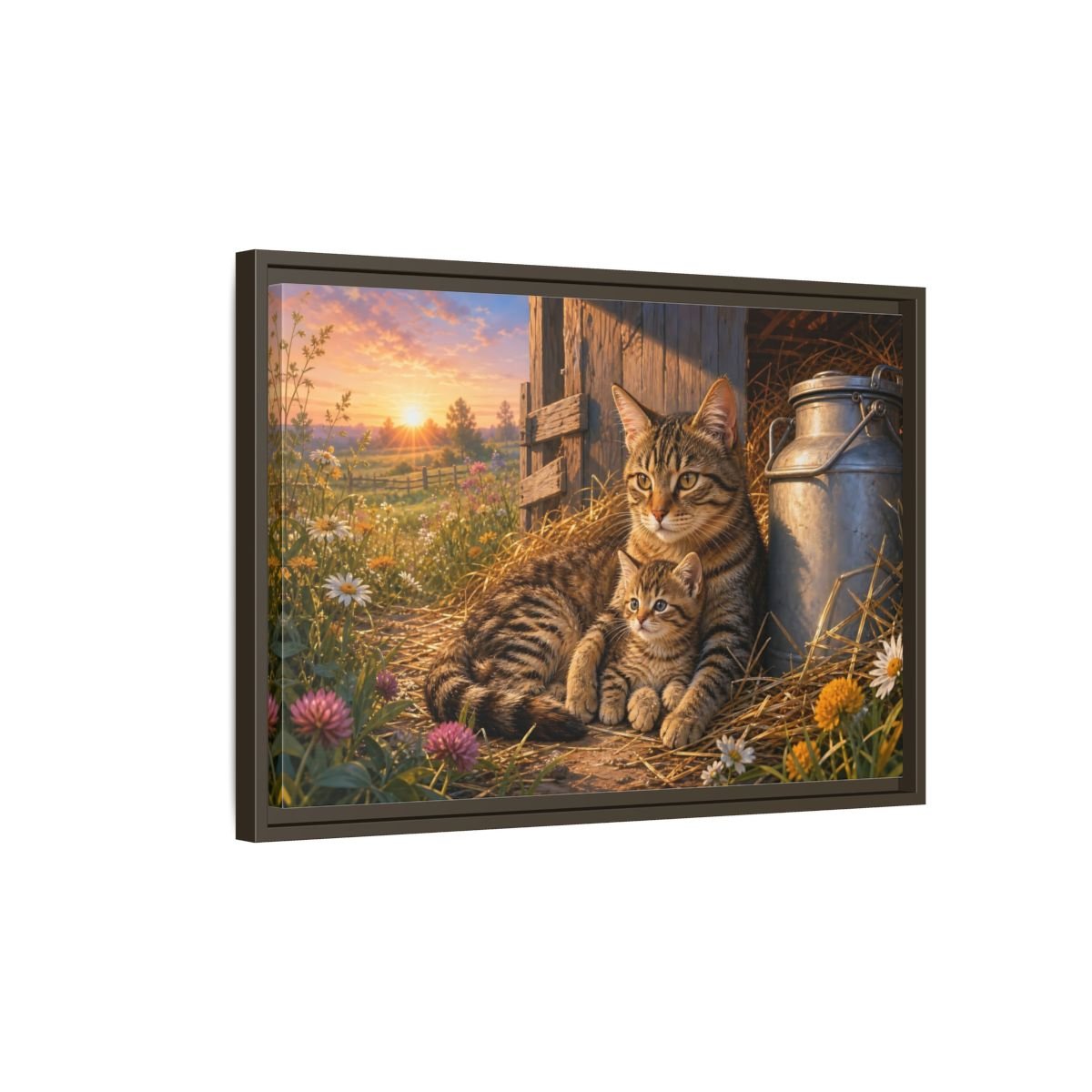 Animals Cats Warm Sunset Framed Canvas Print – Realistic Living Room, Above Sofa - YesArtYes