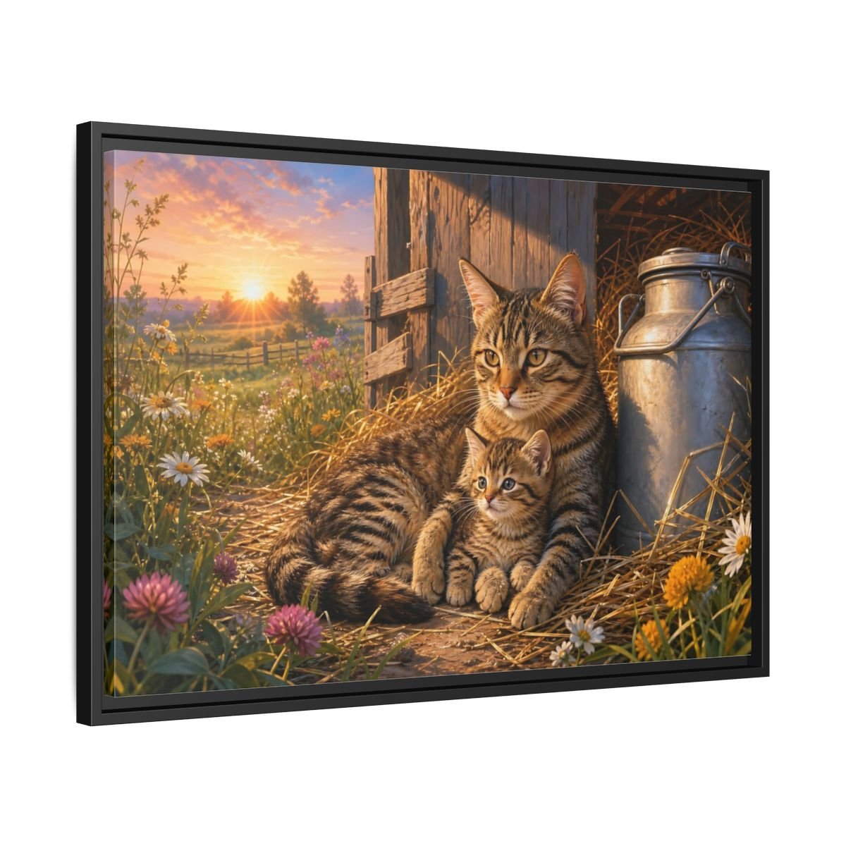 Animals Cats Warm Sunset Framed Canvas Print – Realistic Living Room, Above Sofa - YesArtYes