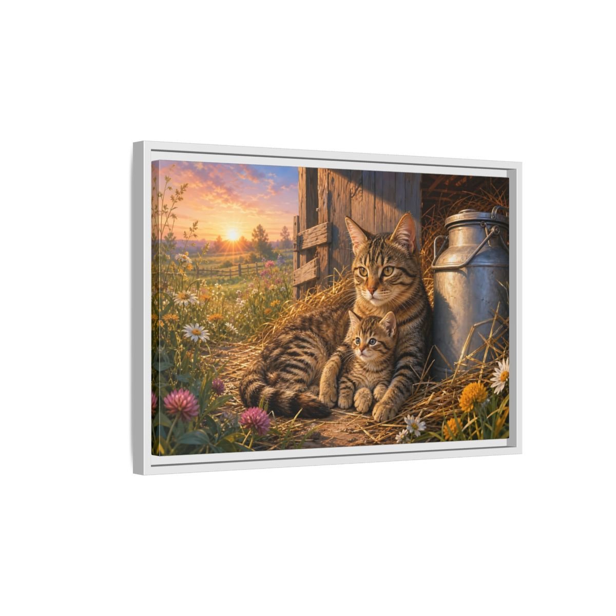 Animals Cats Warm Sunset Framed Canvas Print – Realistic Living Room, Above Sofa - YesArtYes