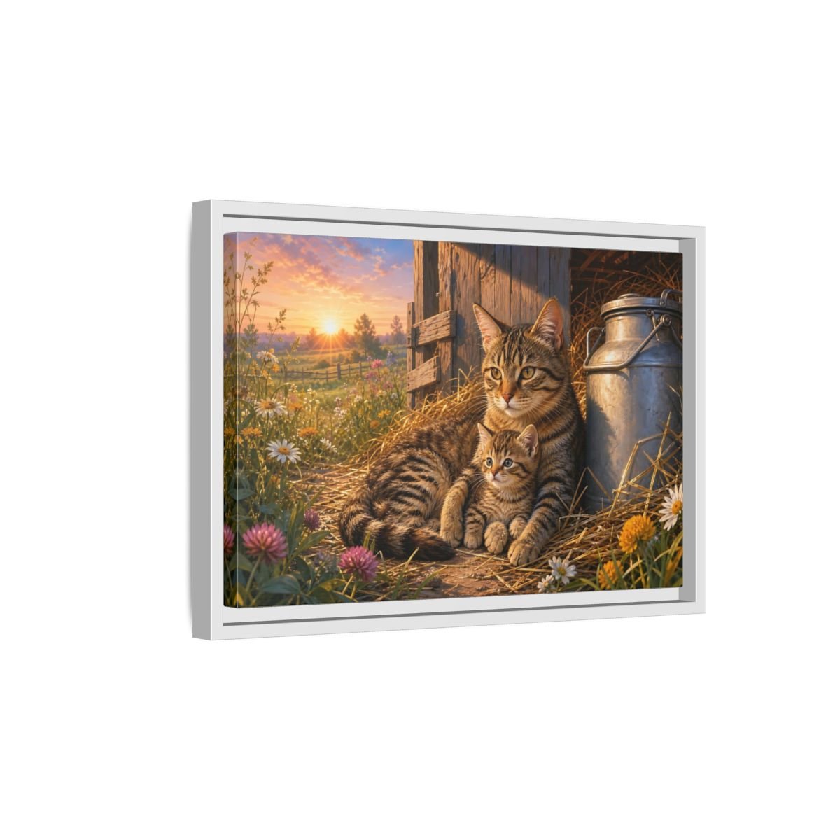 Animals Cats Warm Sunset Framed Canvas Print – Realistic Living Room, Above Sofa - YesArtYes